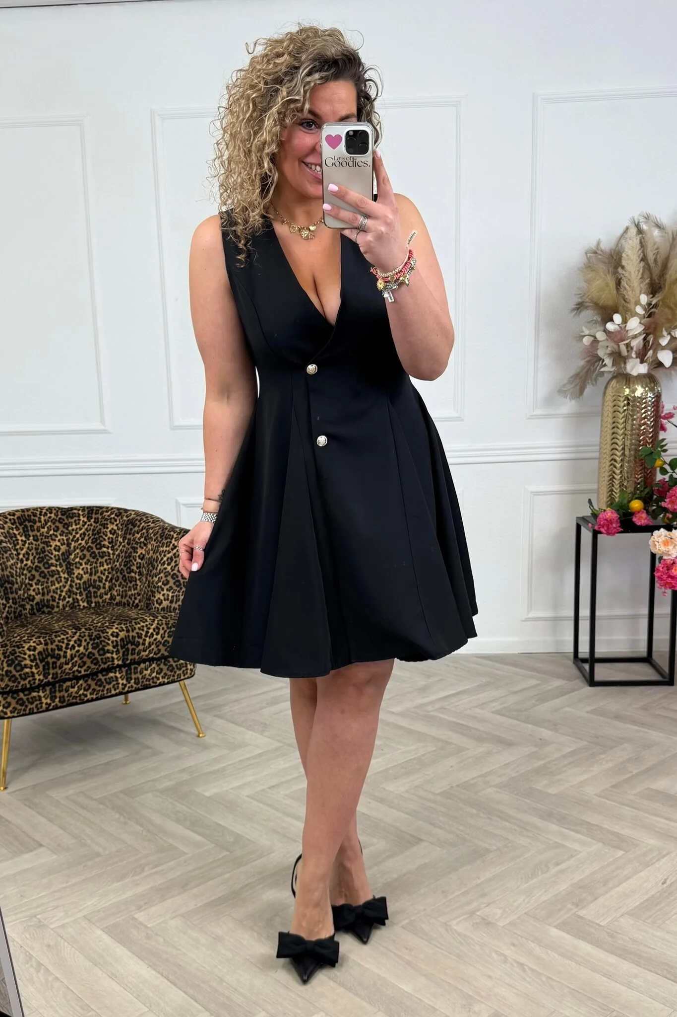 Mae Button Dress - Black - Image 5