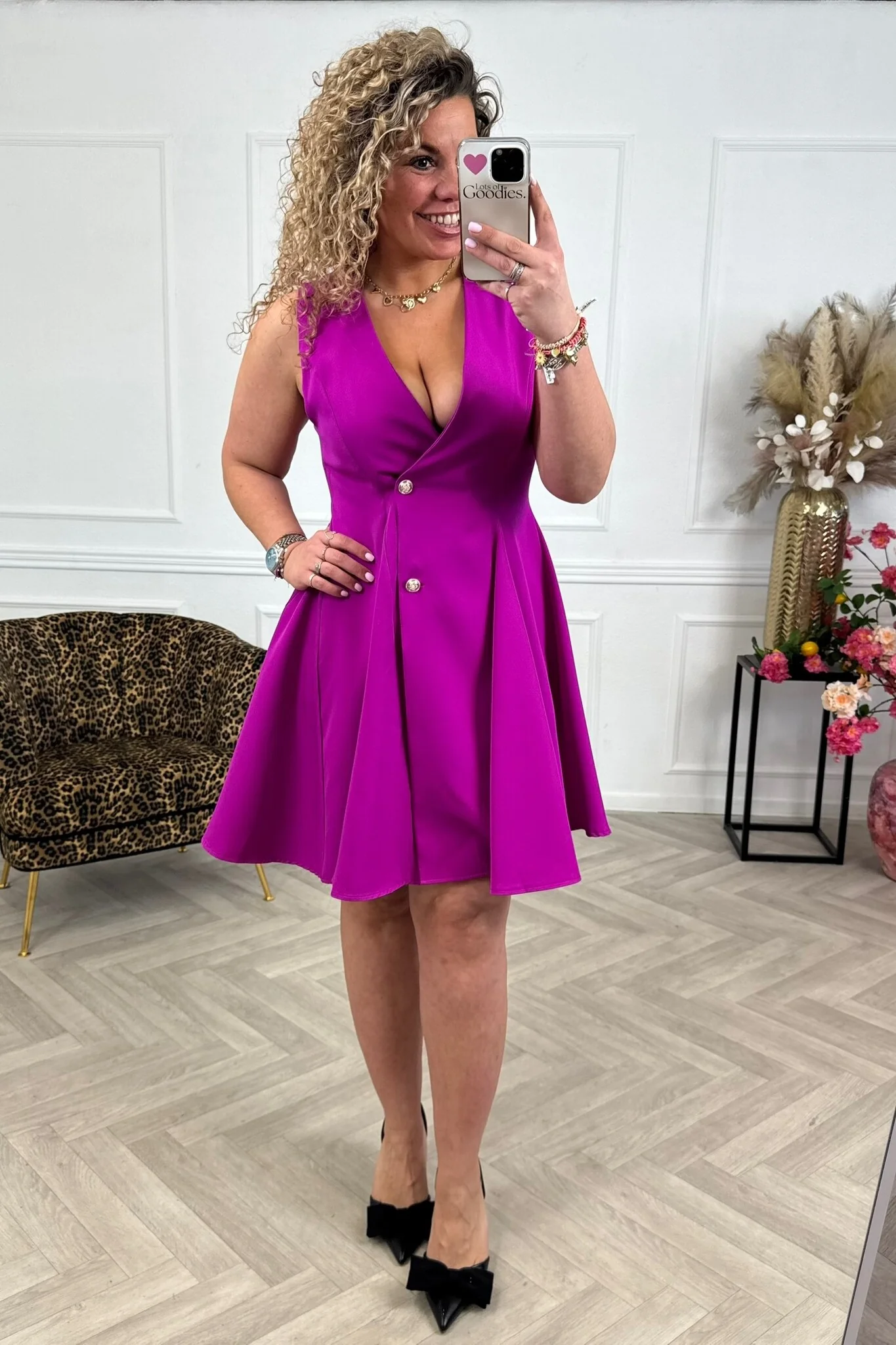 Mae Button Dress - Magenta - Image 2