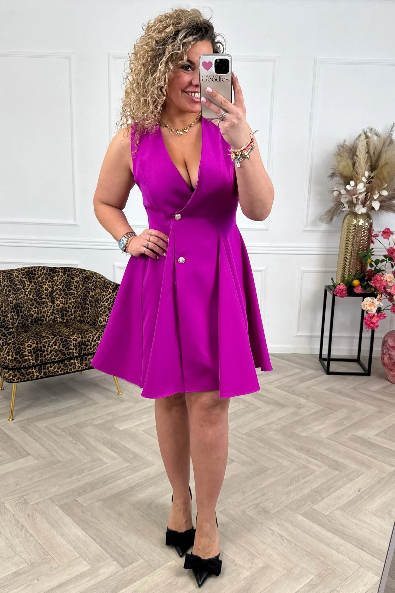 Mae Button Dress - Magenta - Image 3