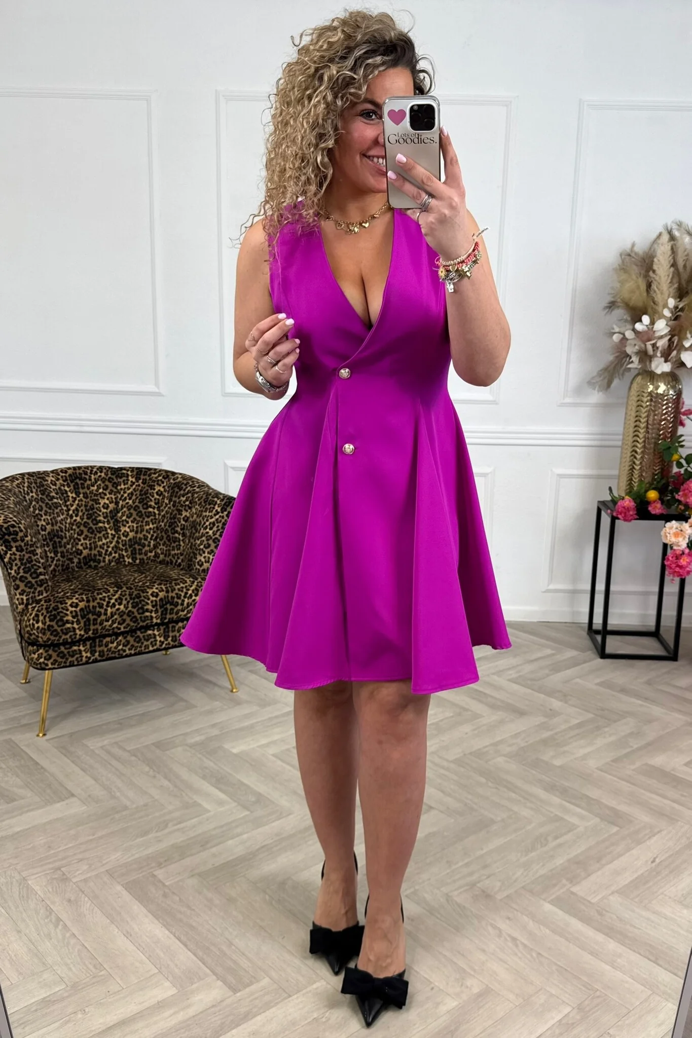 Mae Button Dress - Magenta - Image 5