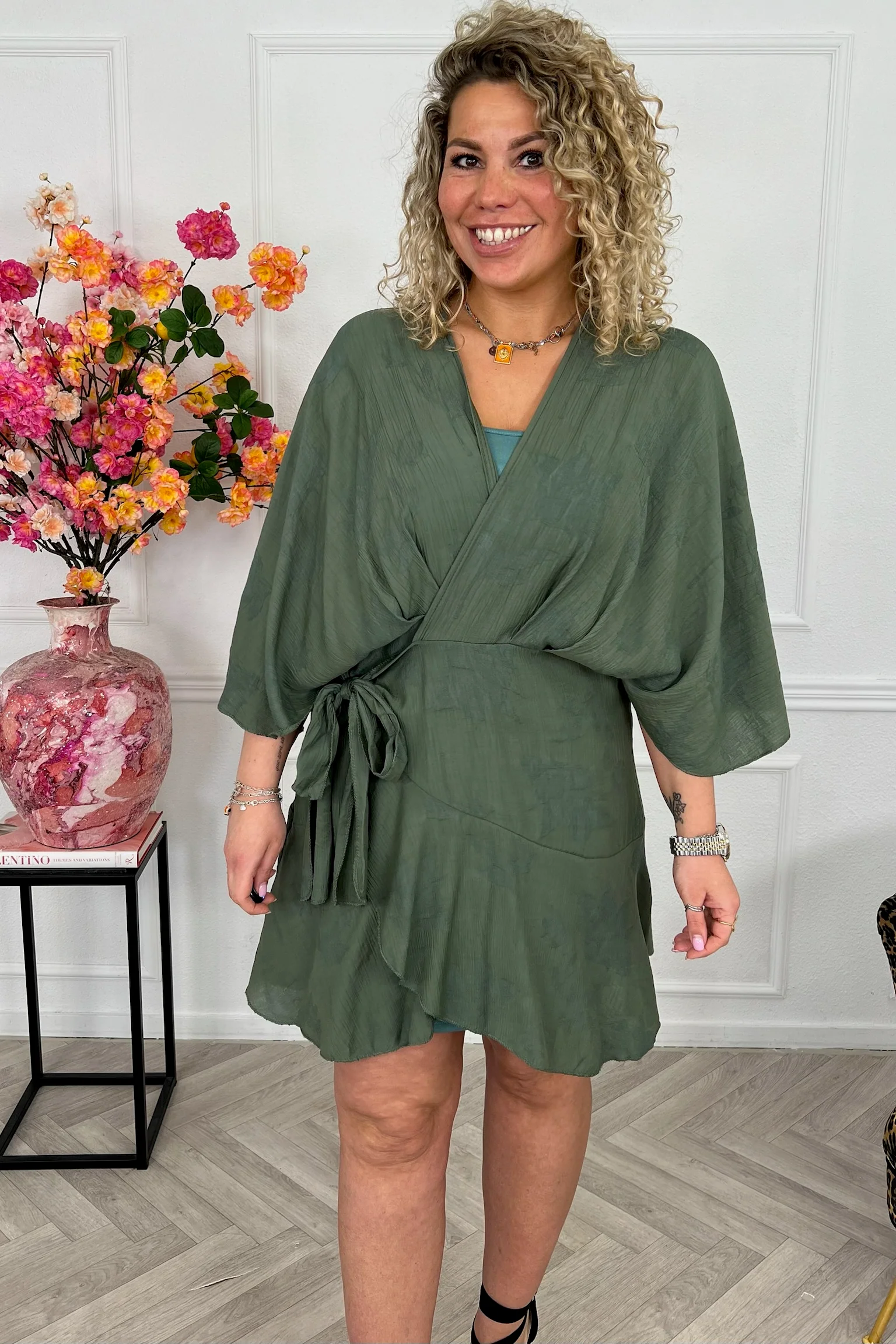 Malaga Short Ruffle Dress - Armygreen - Image 2