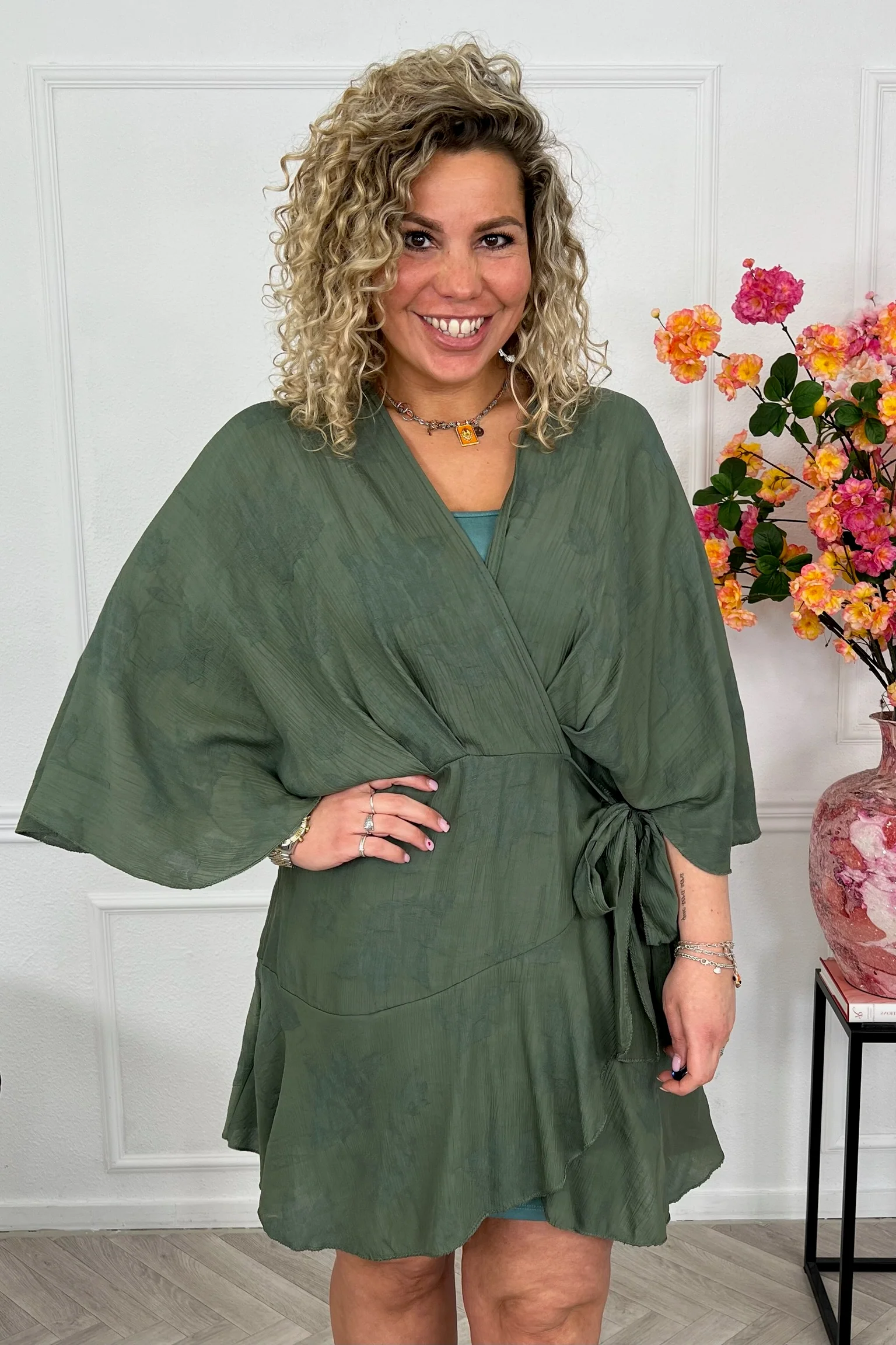 Malaga Short Ruffle Dress - Armygreen - Image 3