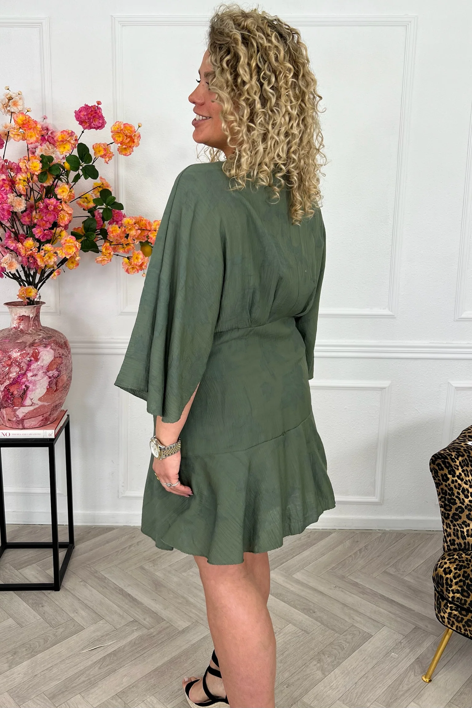 Malaga Short Ruffle Dress - Armygreen - Image 4