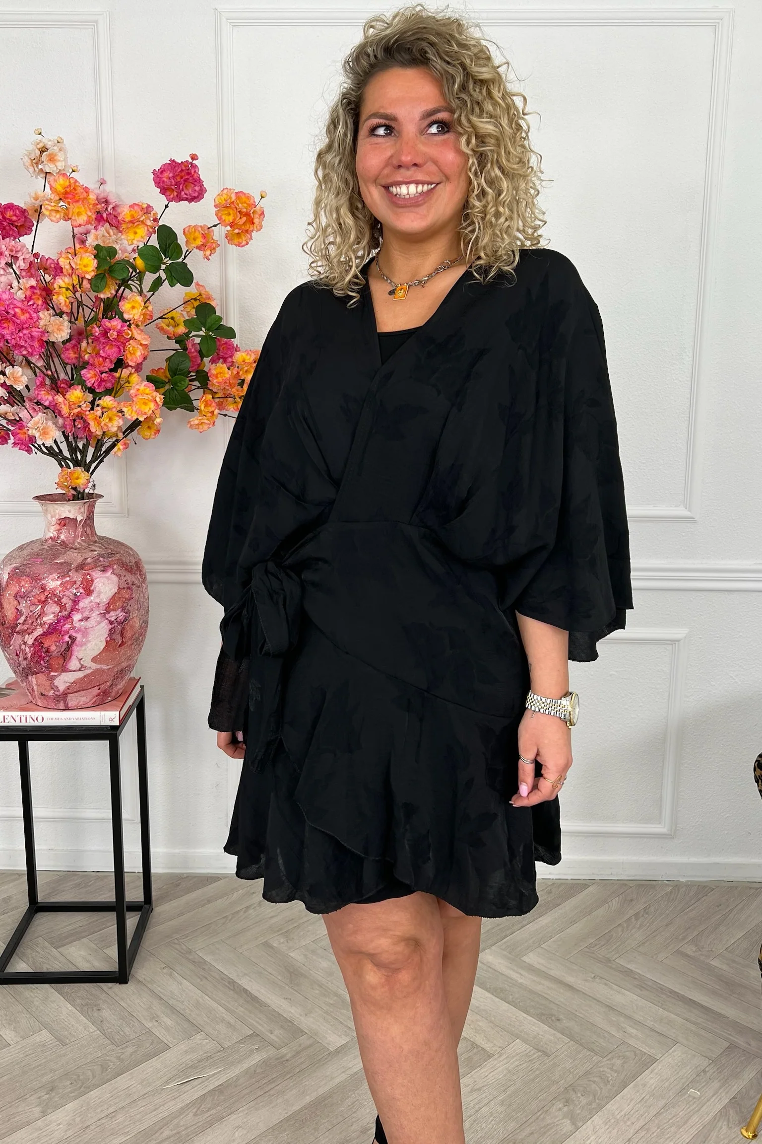 Malaga Short Ruffle Dress - Black - Image 2