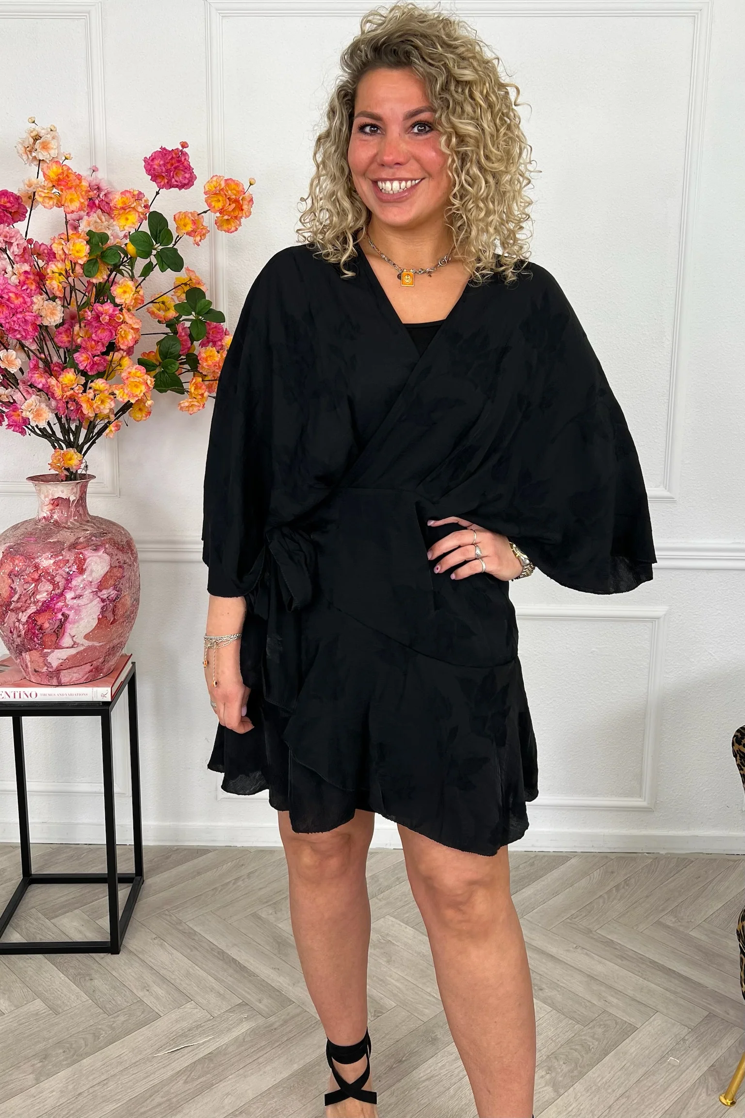 Malaga Short Ruffle Dress - Black - Image 5