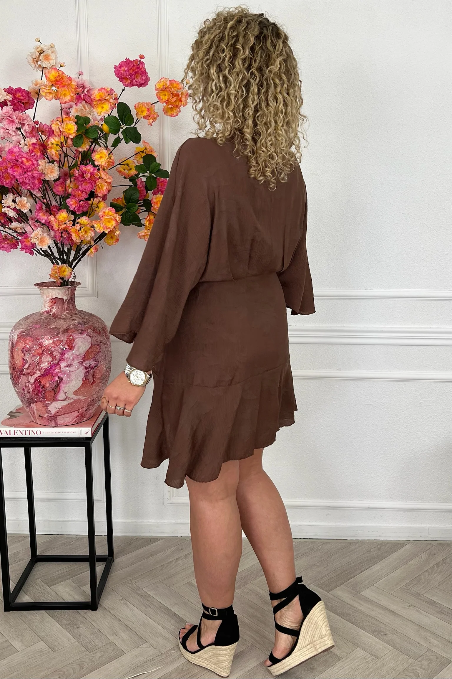 Malaga Short Ruffle Dress - Brown - Image 9