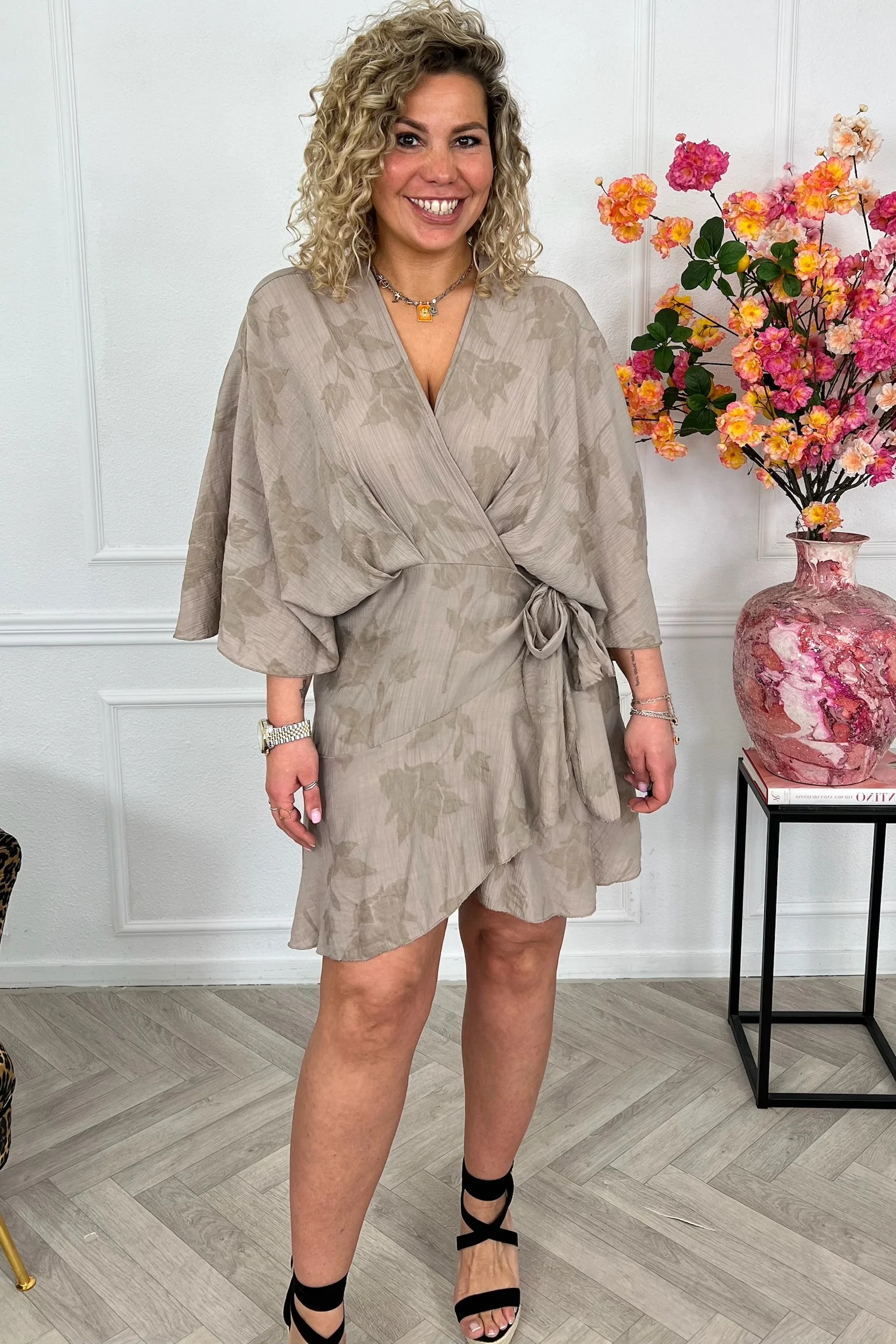 Malaga Short Ruffle Dress - Taupe - Image 5