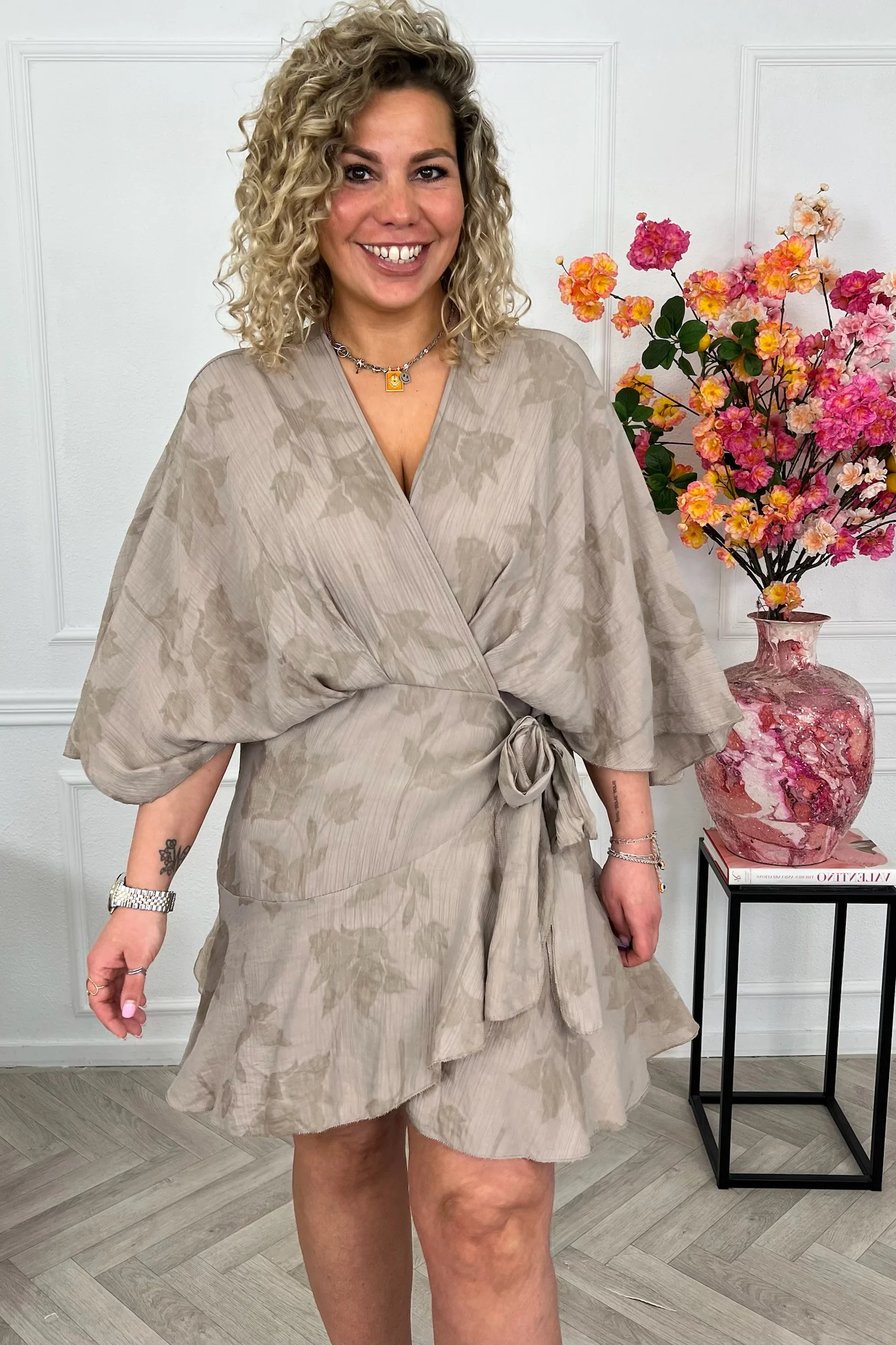 Malaga Short Ruffle Dress - Taupe - Image 6