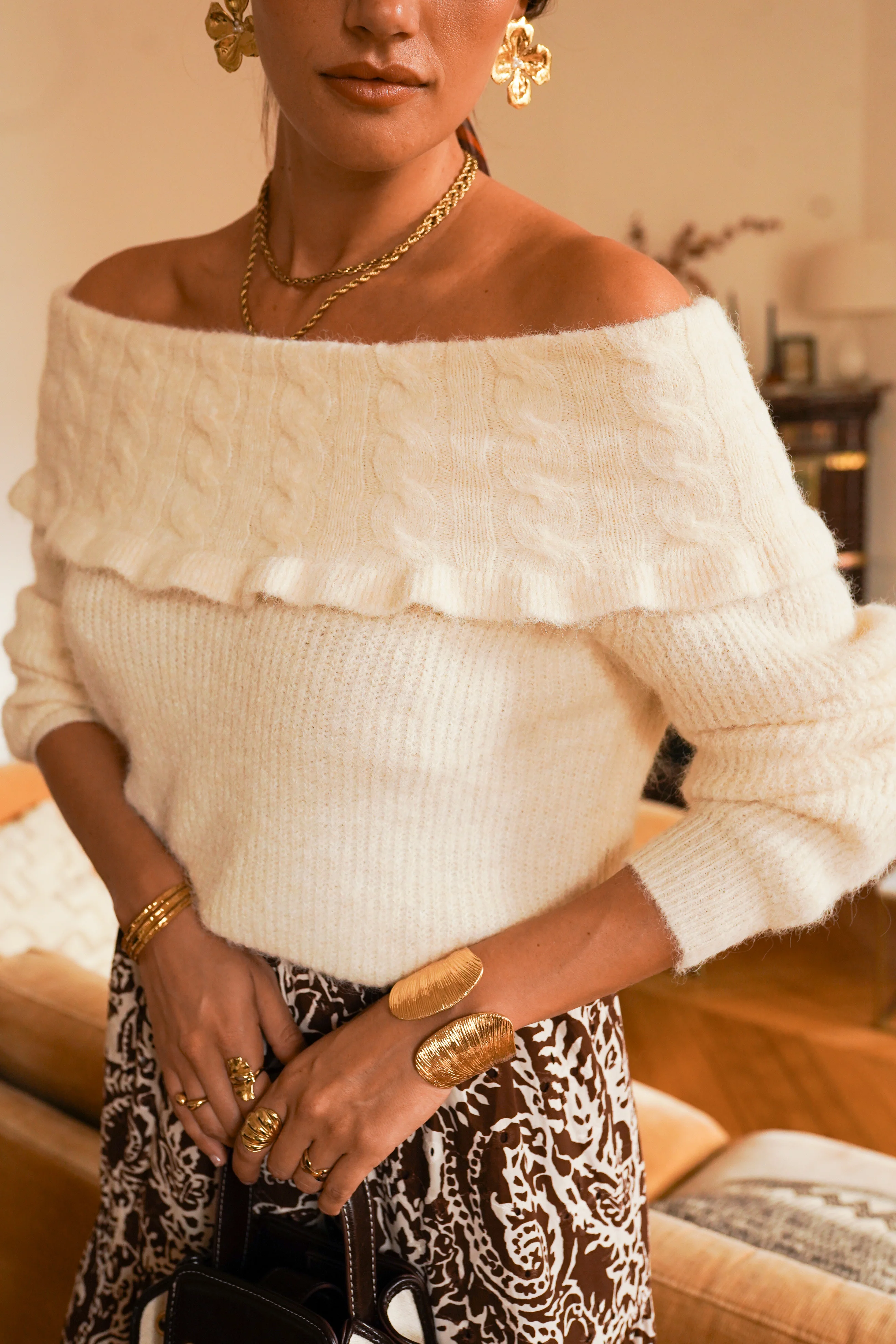 Margaux Off Shoulder Sweater - Off White