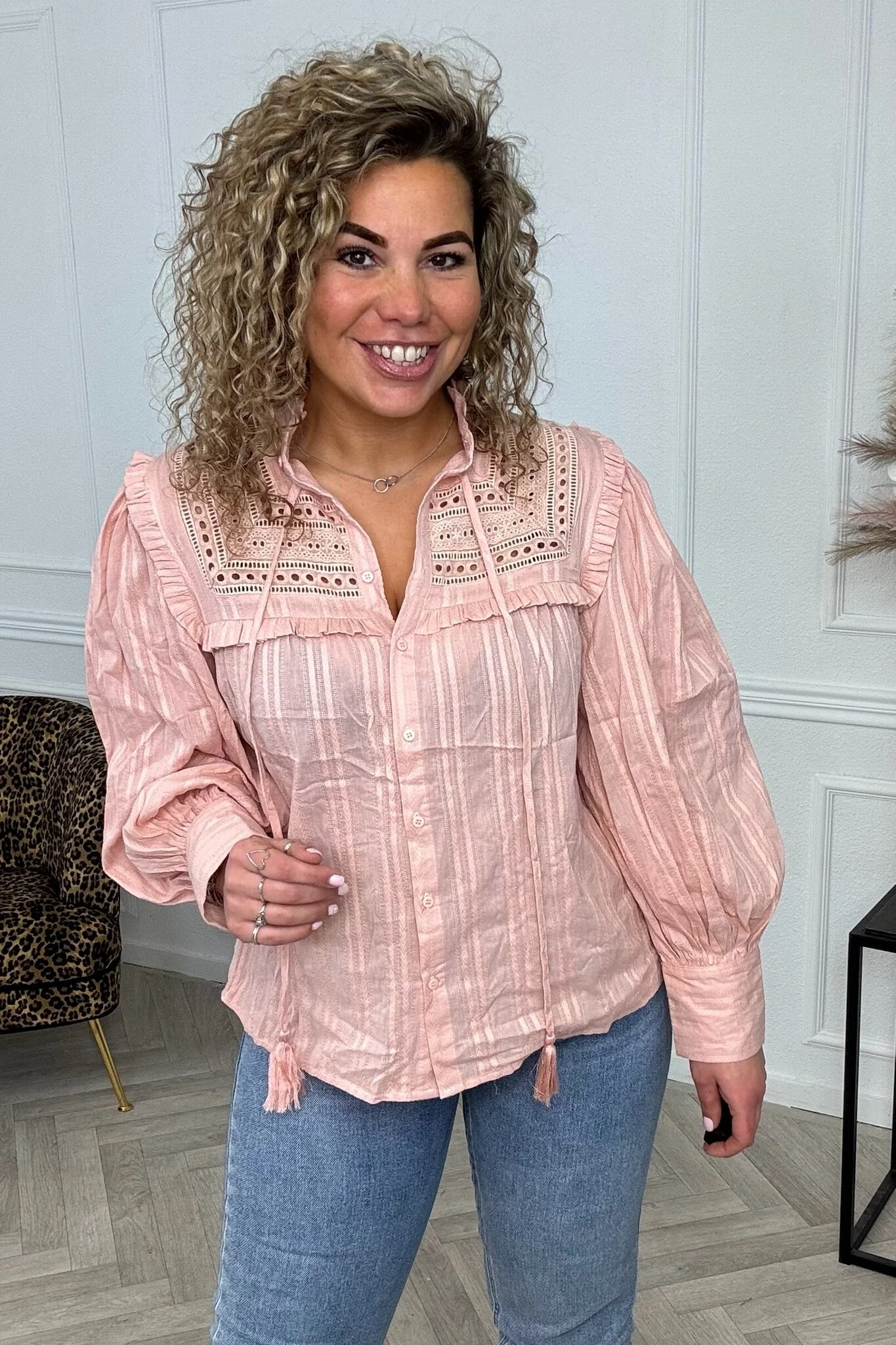 Marie Ruffle Blouse - Light Pink - Image 5
