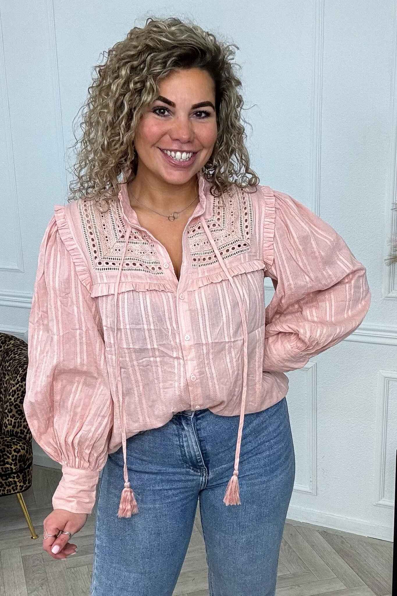 Marie Ruffle Blouse - Light Pink - Image 6