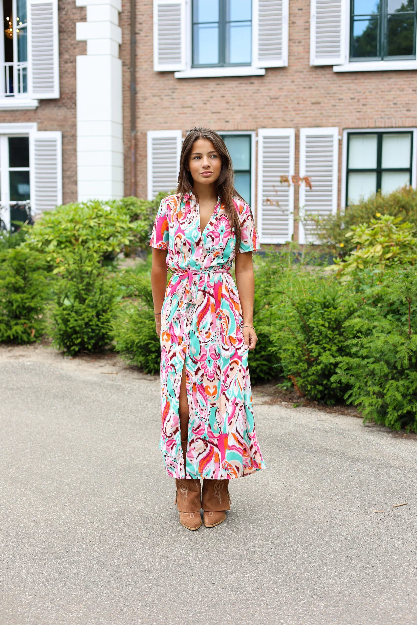 Maxi Art Print Wrap Dress - Blue/Pink - Image 3