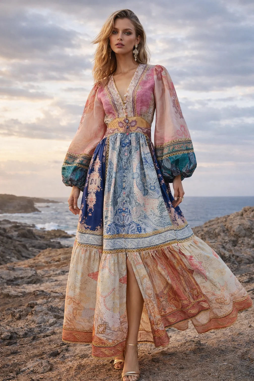 Maxi Colorful Roxy Dress - Pink/Blue