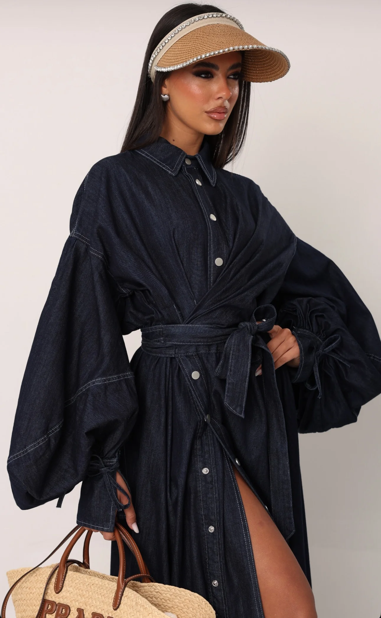 Maxi Denim Wrap Dress - Dark Blue - Image 2
