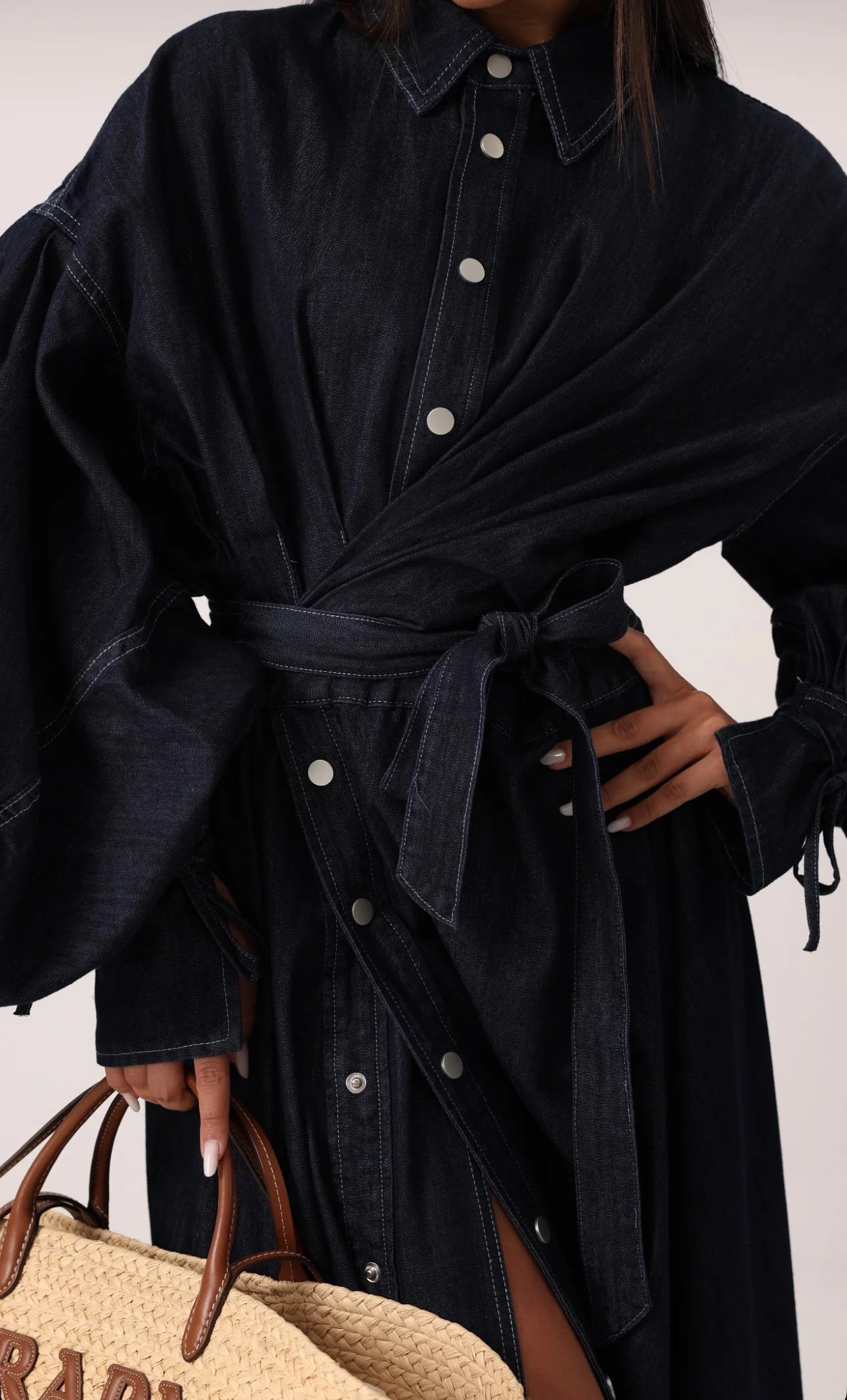 Maxi Denim Wrap Dress - Dark Blue - Image 4