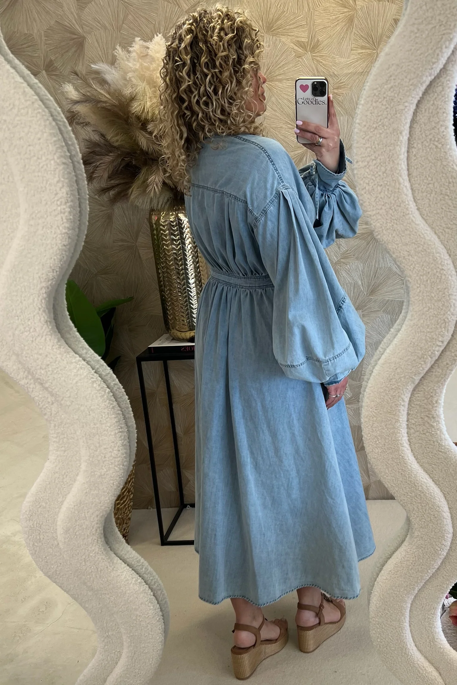 Maxi Denim Wrap Dress - Light Blue - Image 3