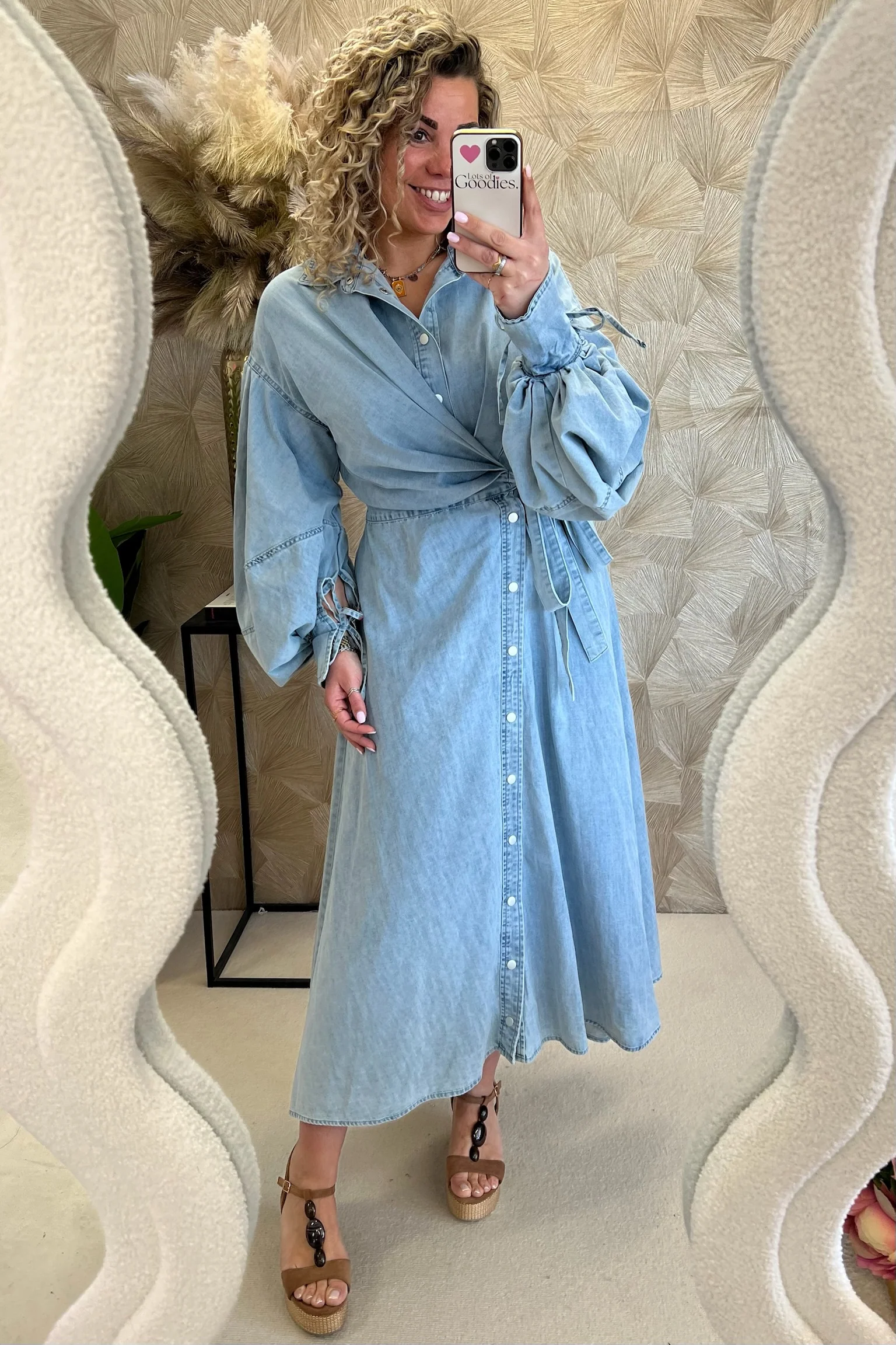 Maxi Denim Wrap Dress - Light Blue - Image 4