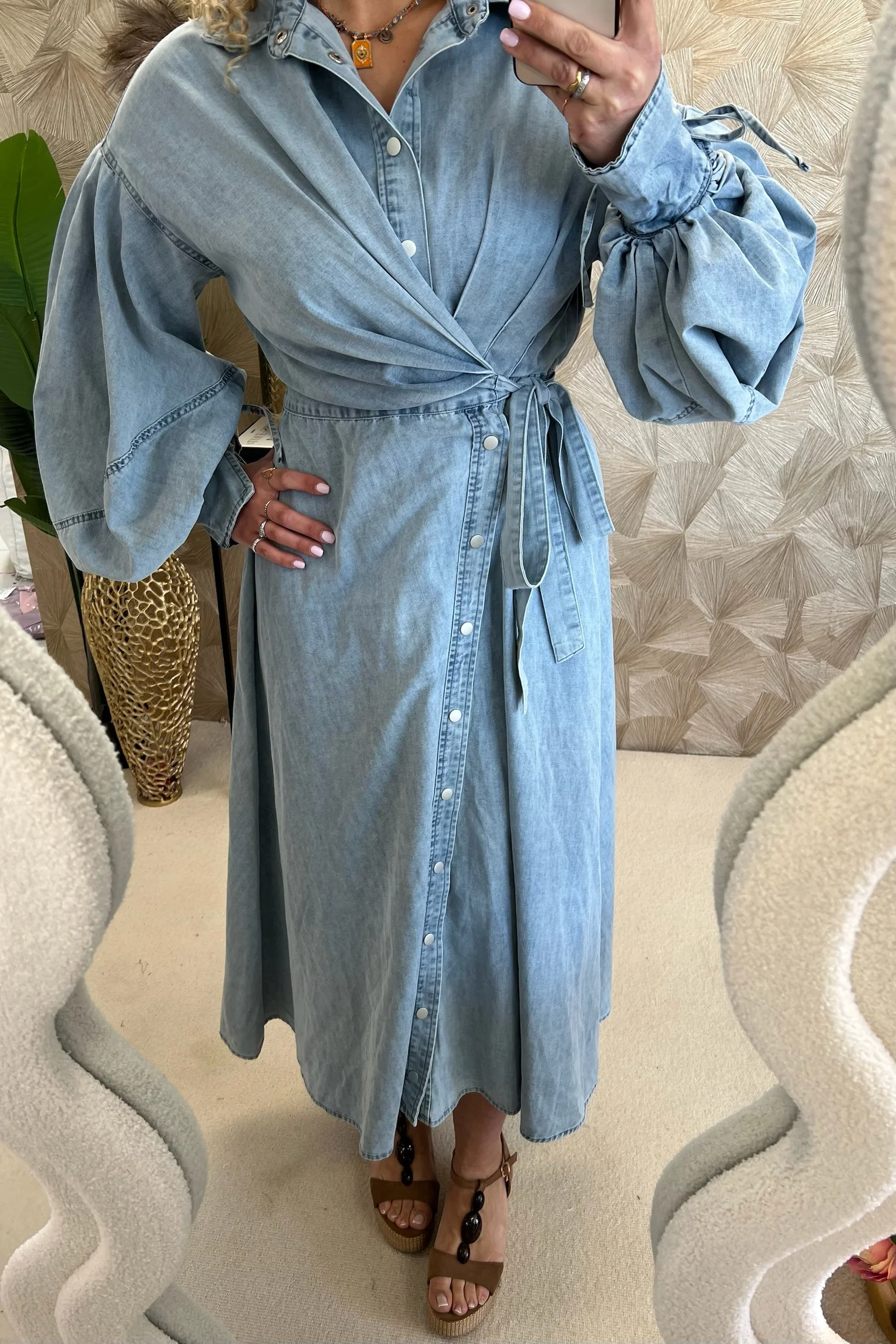 Maxi Denim Wrap Dress - Light Blue - Image 5