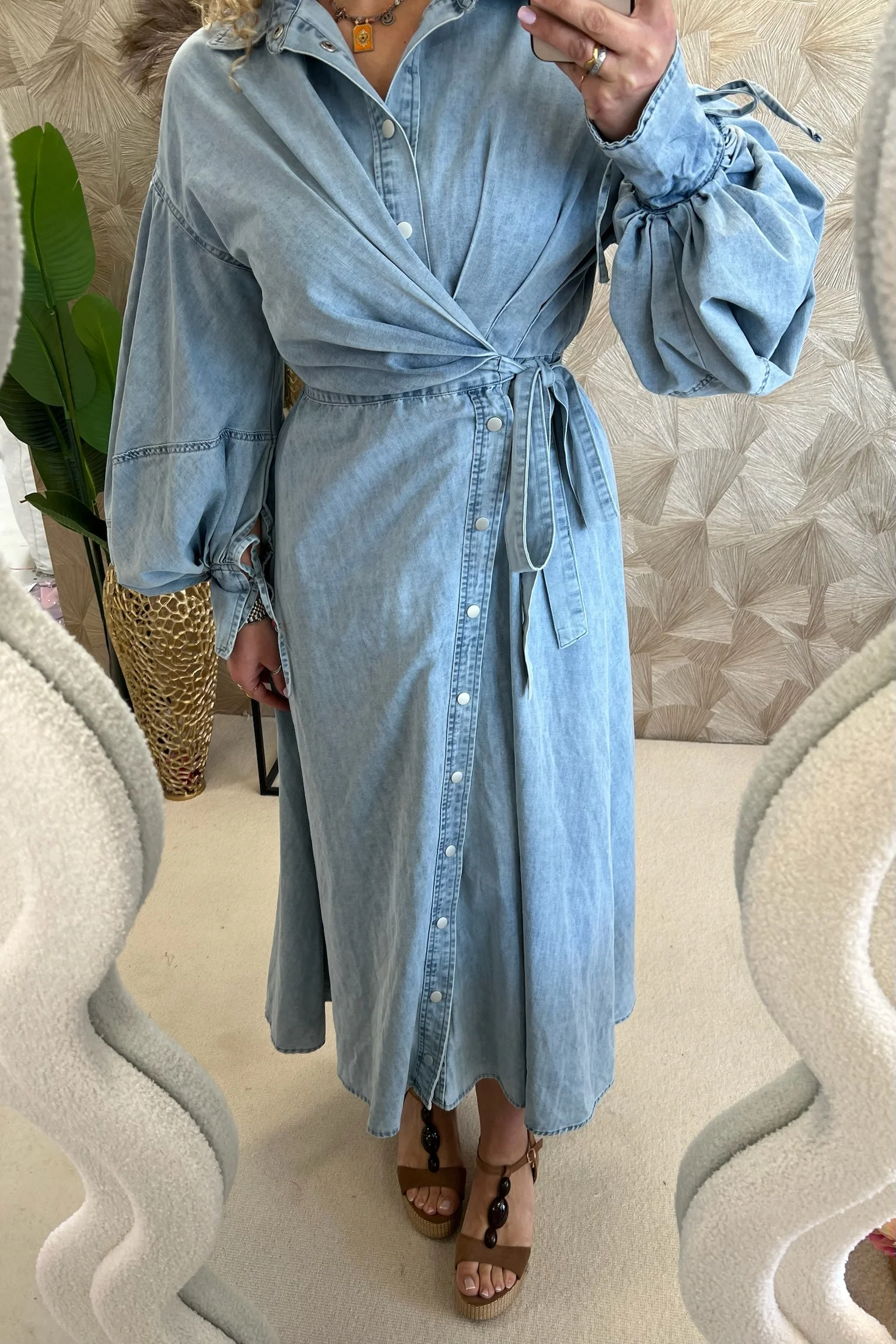 Maxi Denim Wrap Dress - Light Blue - Image 6