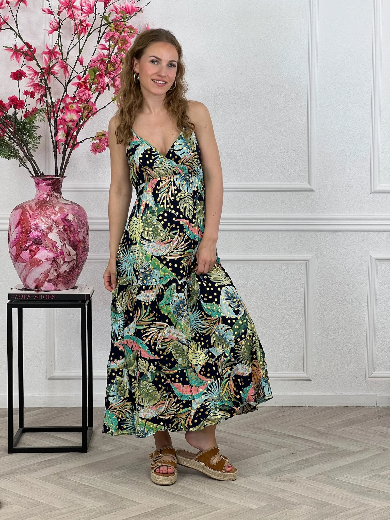 Maxi Dots Leaves Dress - Black/Multi - Image 2