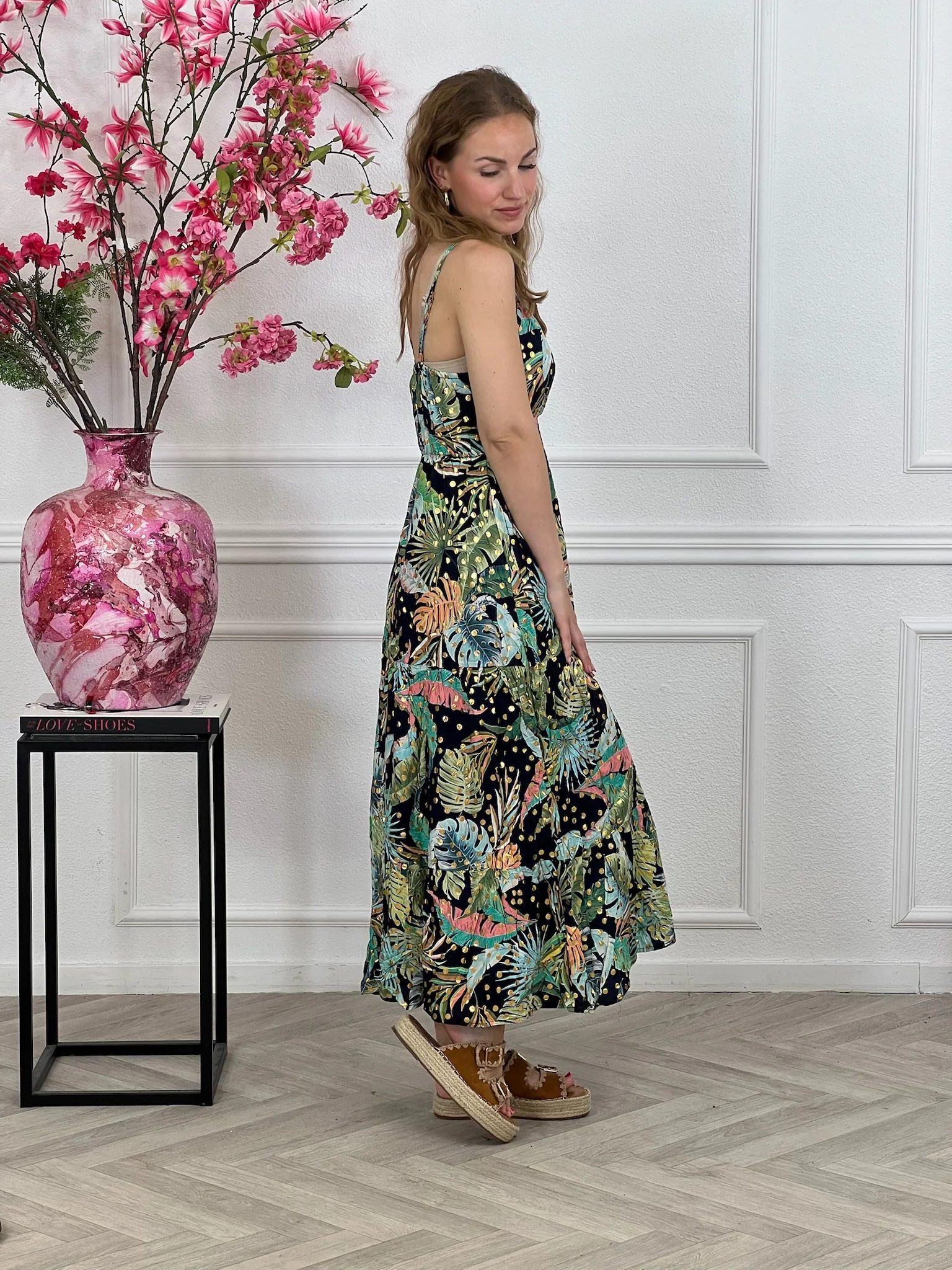 Maxi Dots Leaves Dress - Black/Multi - Image 4
