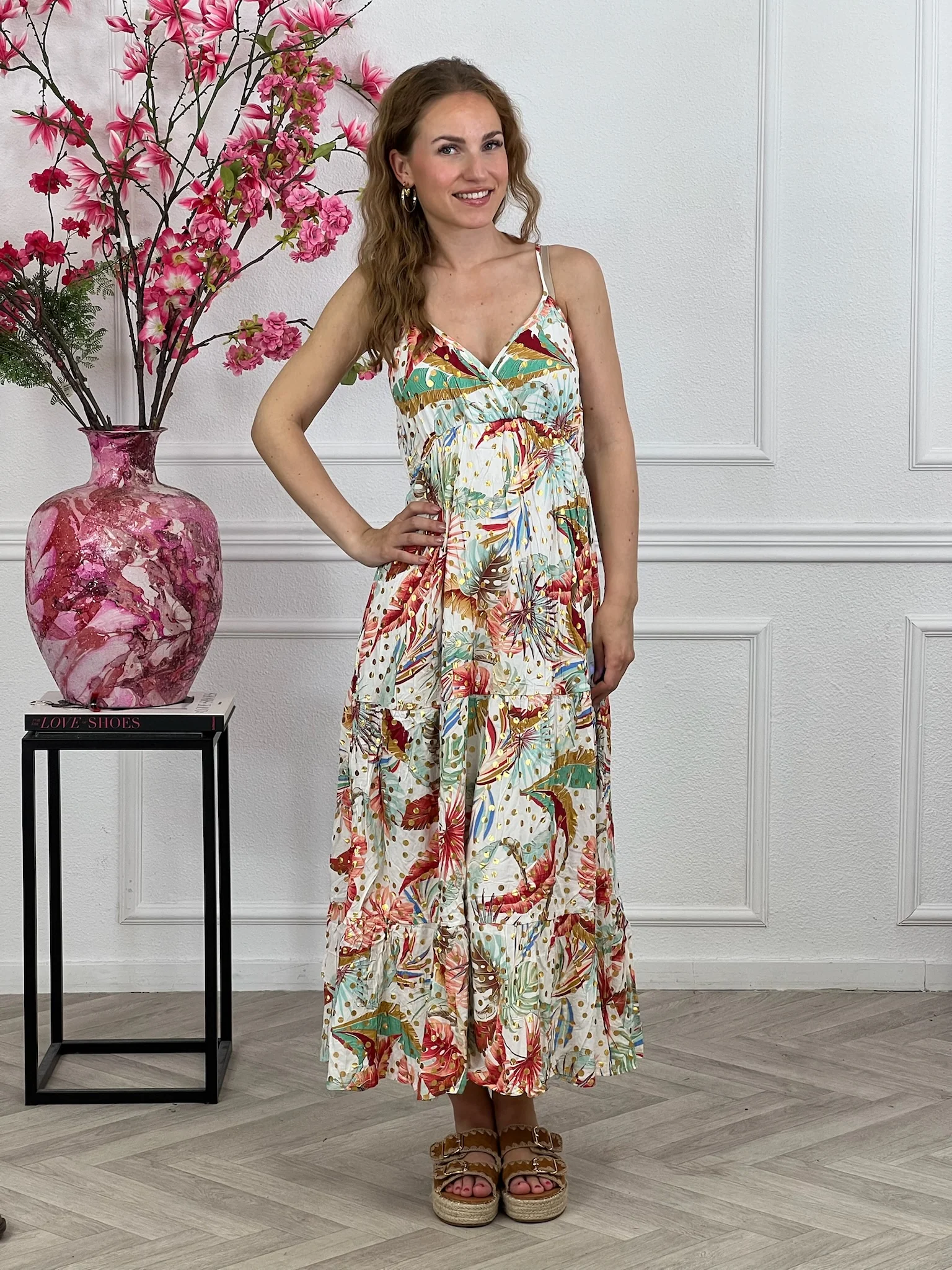 Maxi Dots Leaves Dress - White/Multi - Image 4