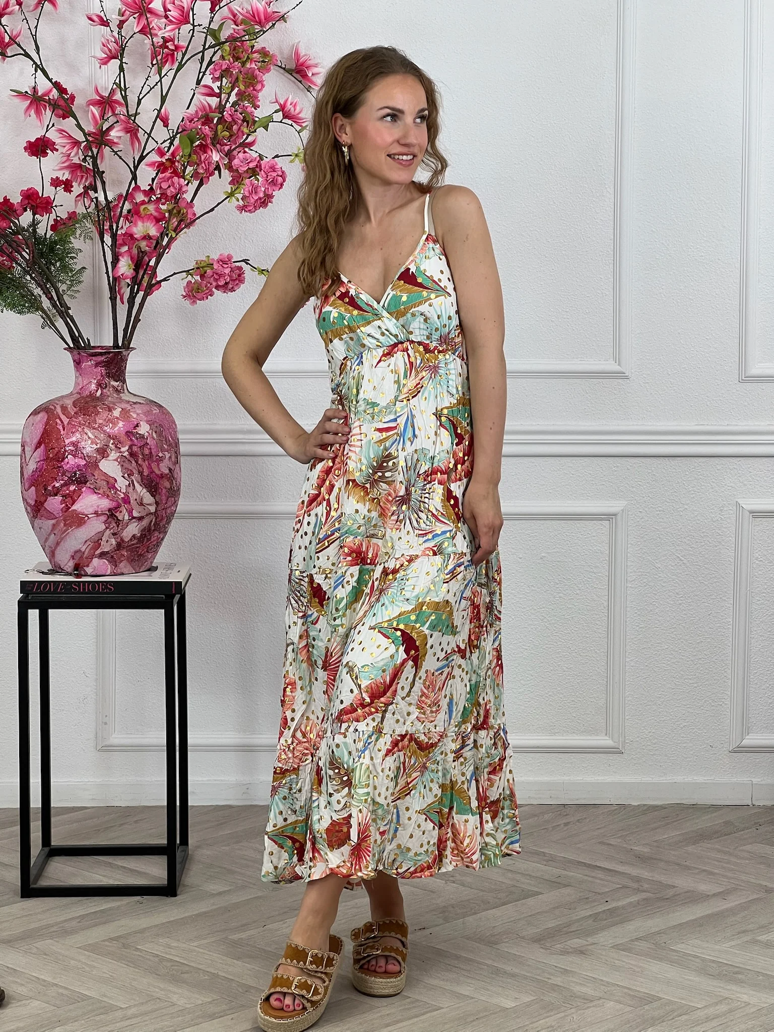 Maxi Dots Leaves Dress - White/Multi - Image 5