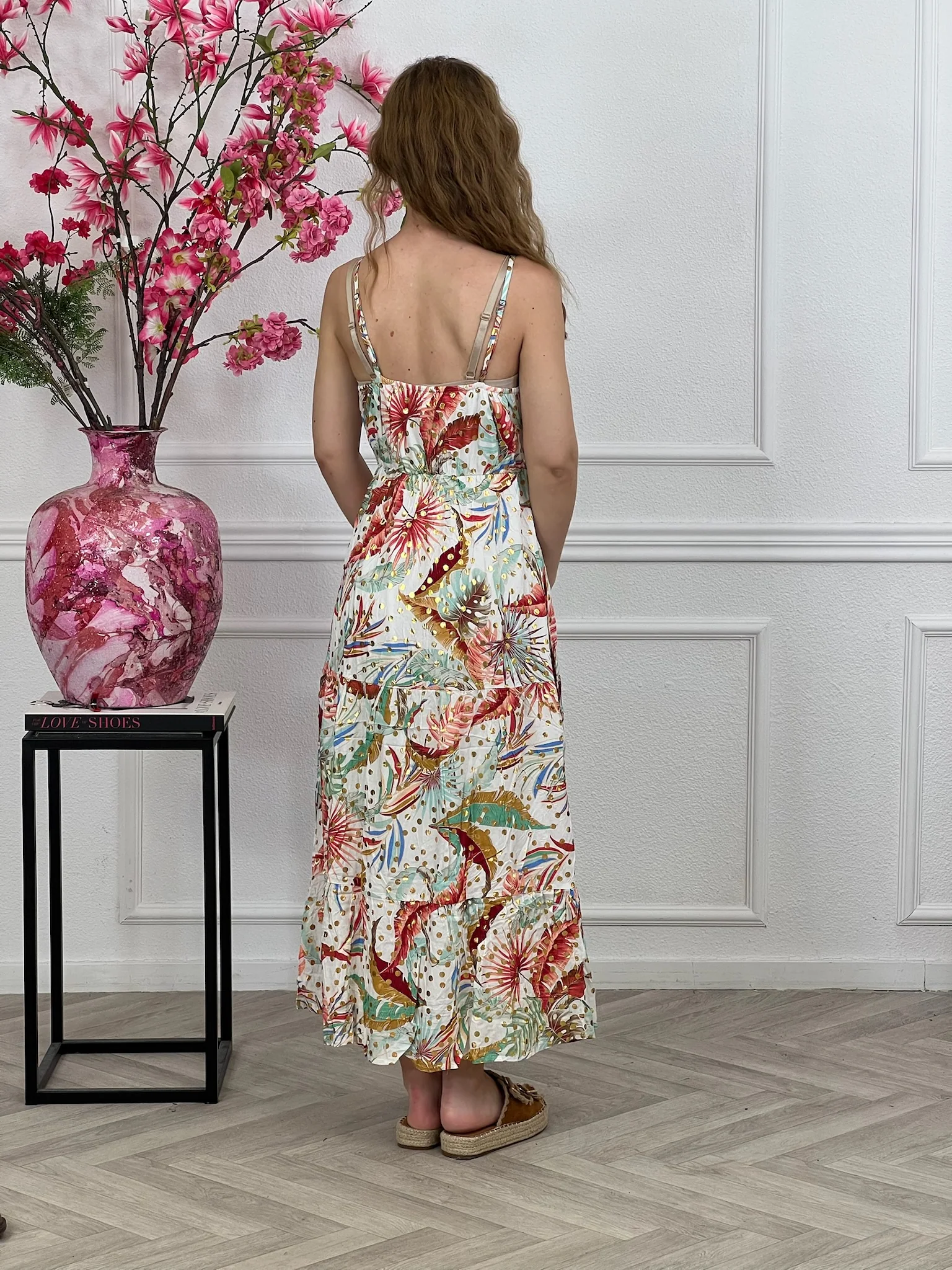 Maxi Dots Leaves Dress - White/Multi - Image 6