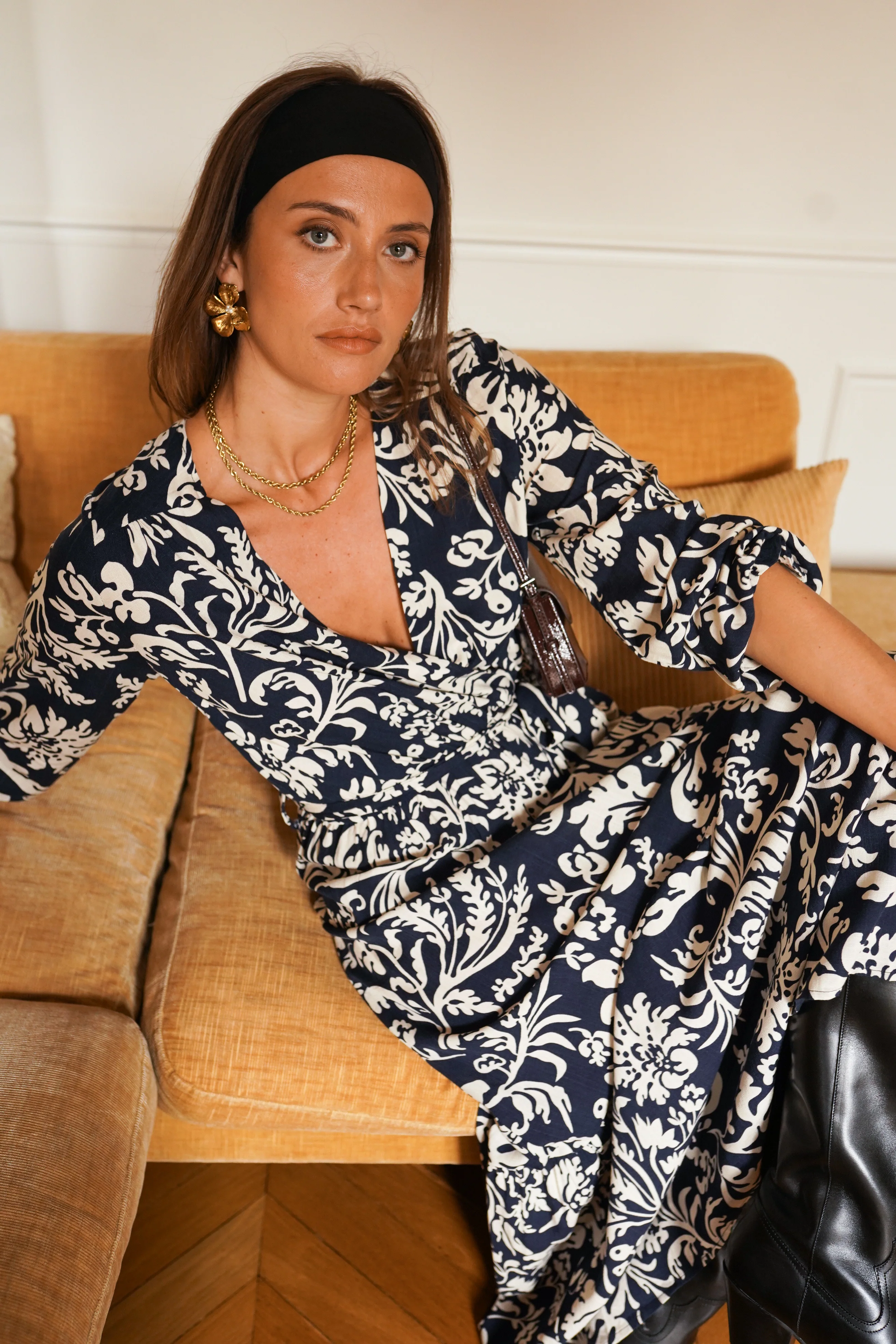 Maxi Flower Strik Dress - Navy/White - Image 5