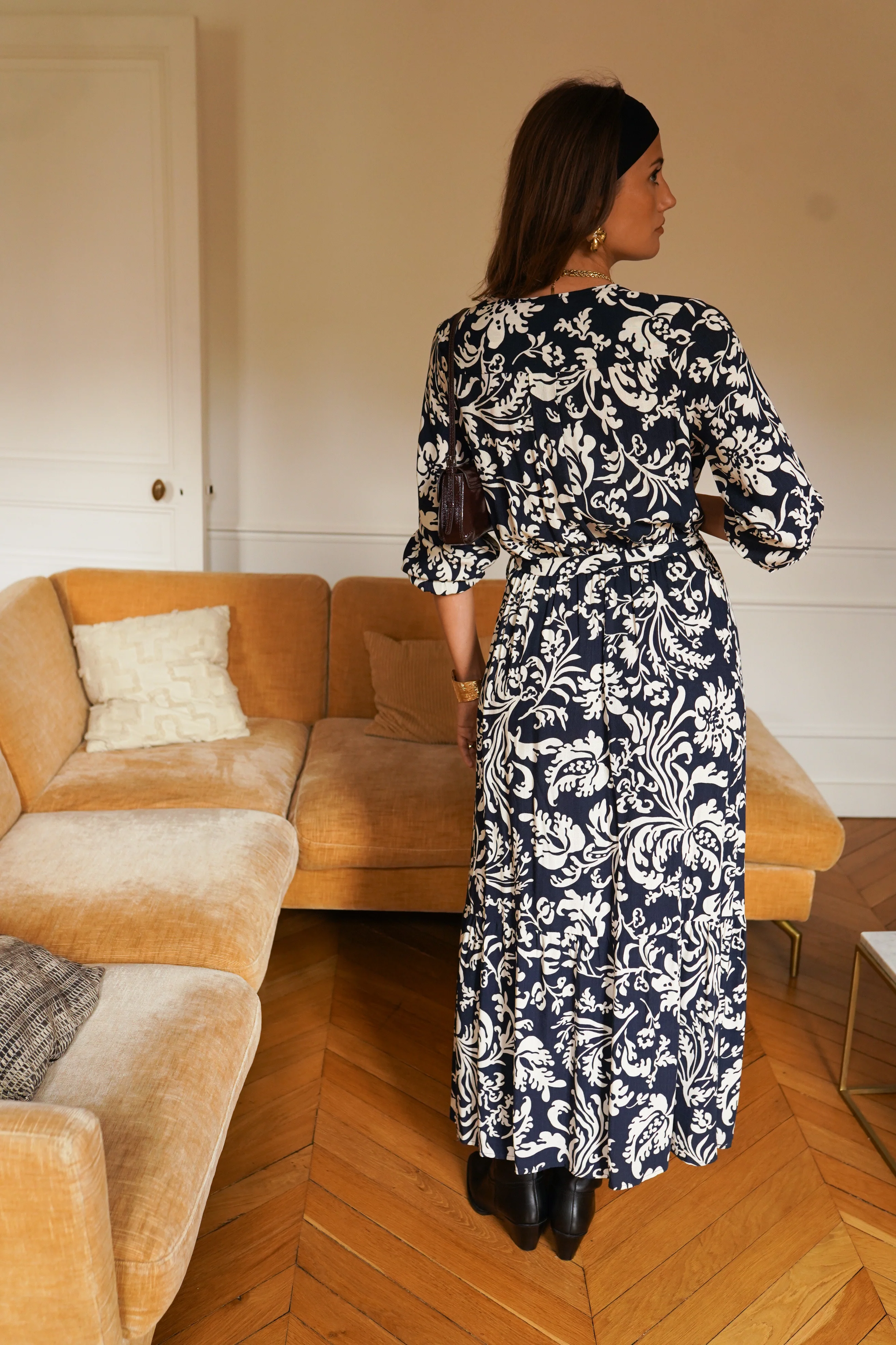 Maxi Flower Strik Dress - Navy/White - Image 7