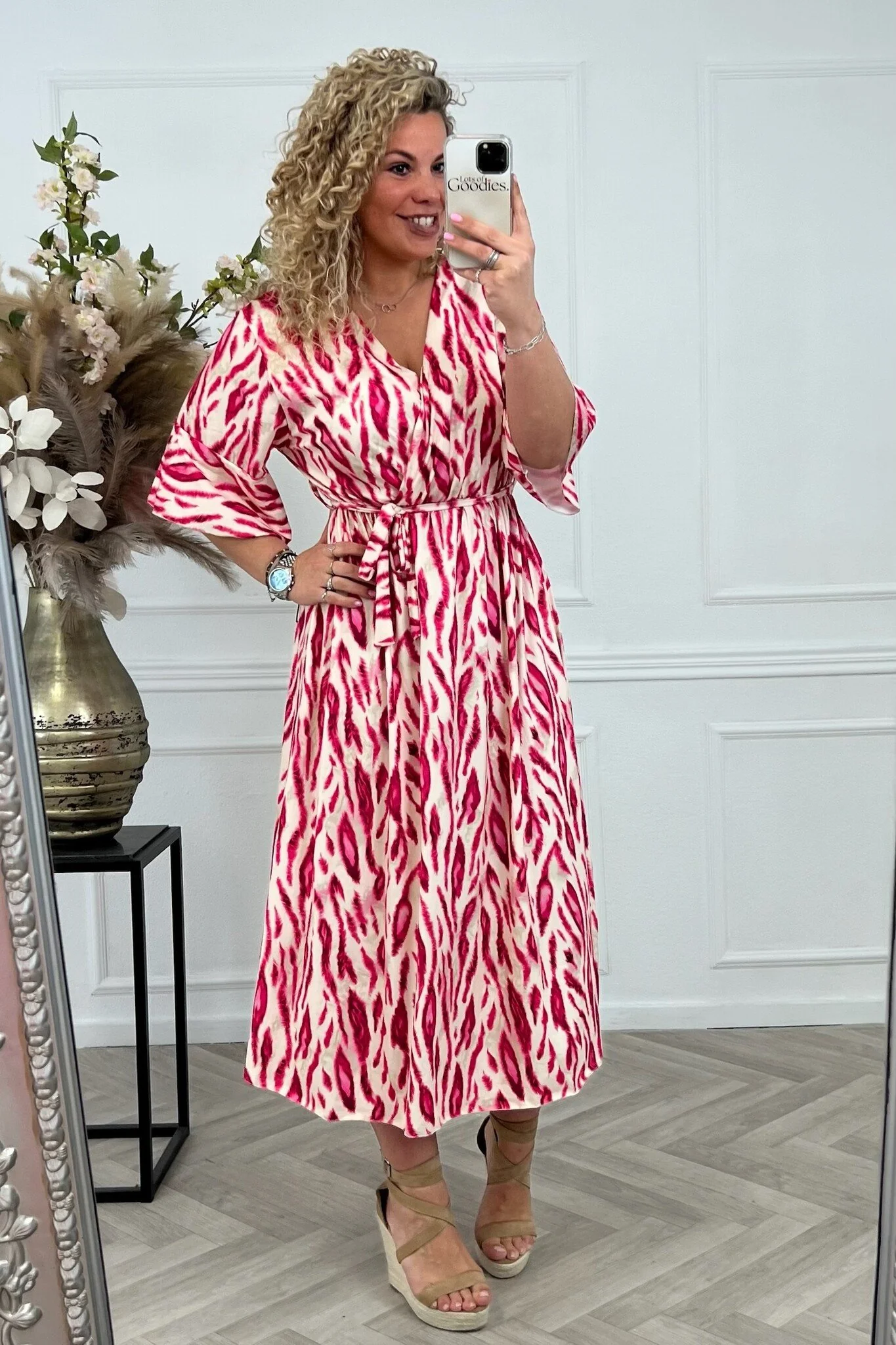 Maxi Jill Dress - Fuchsia/Beige