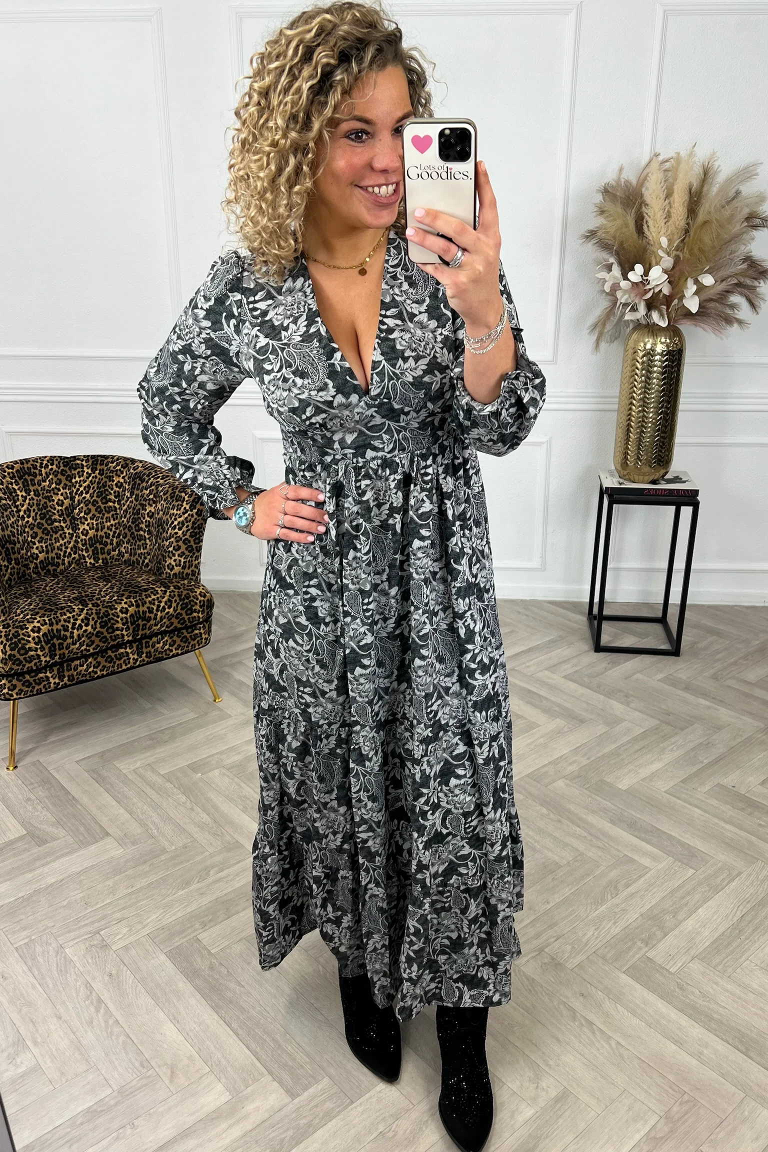 Maxi Paisley Dress - Black/Grey