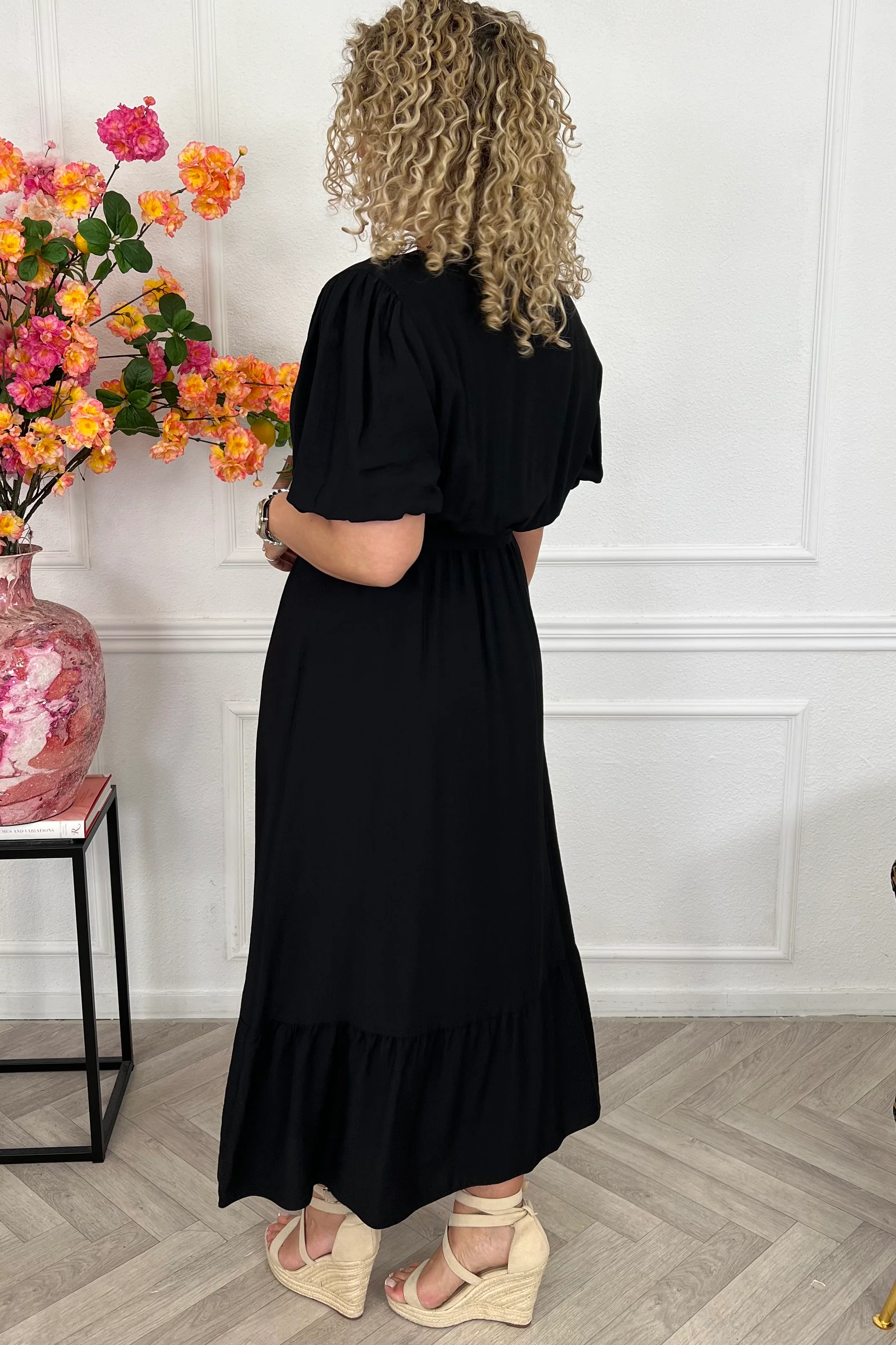 Maxi Puffy Sleeve Dress - Black - Image 2