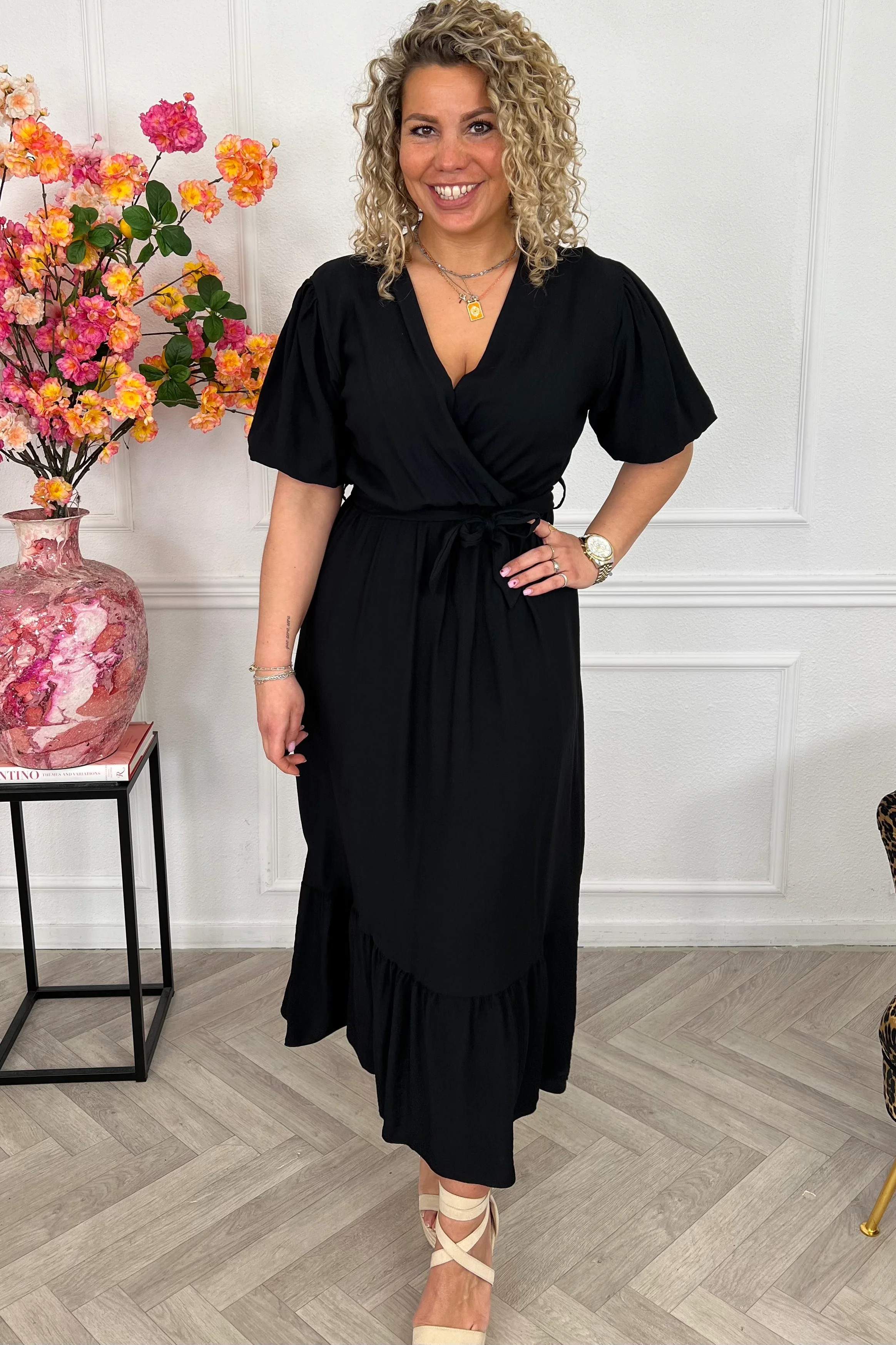 Maxi Puffy Sleeve Dress - Black - Image 3