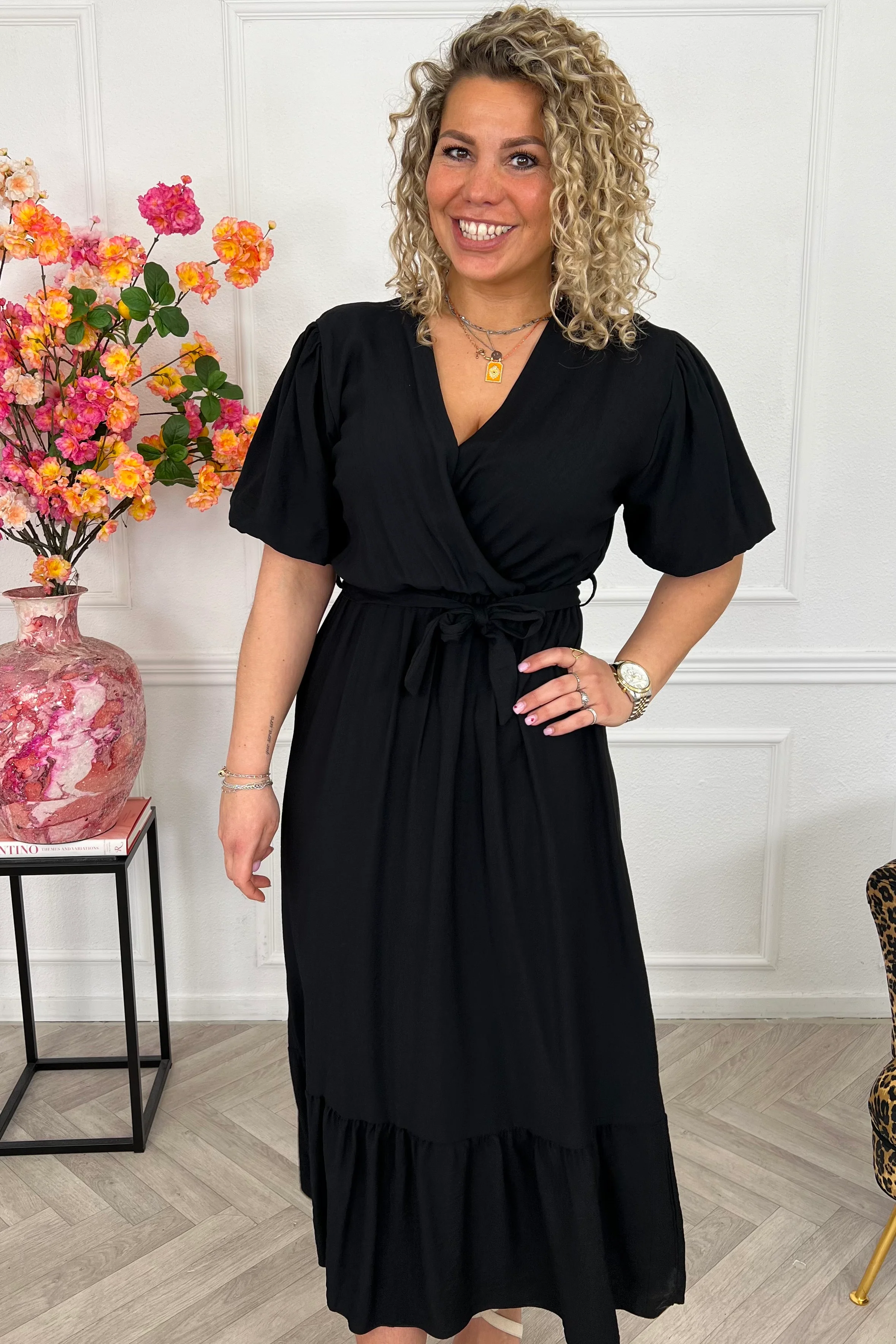 Maxi Puffy Sleeve Dress - Black - Image 4