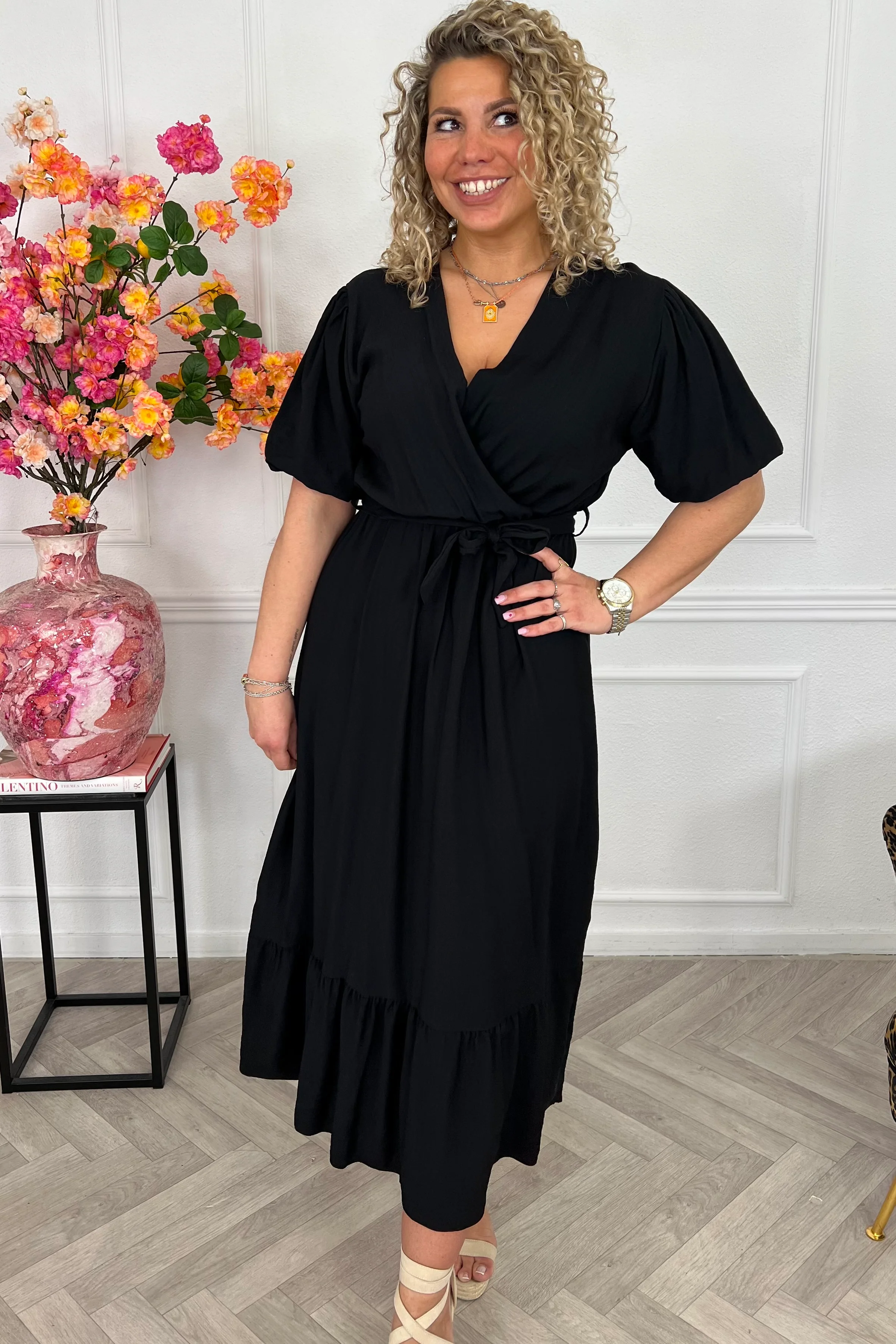 Maxi Puffy Sleeve Dress - Black - Image 5