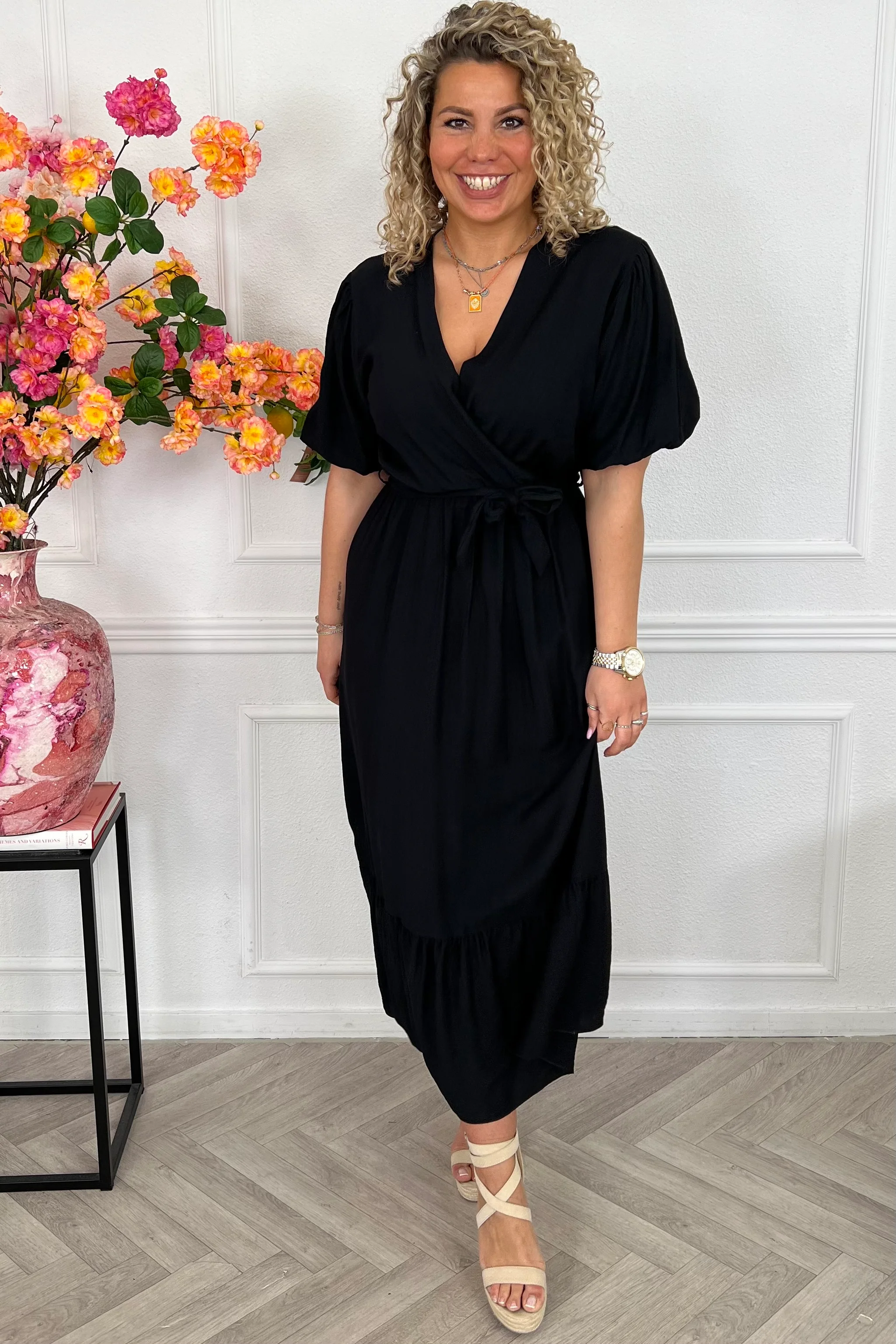 Maxi Puffy Sleeve Dress - Black - Image 6