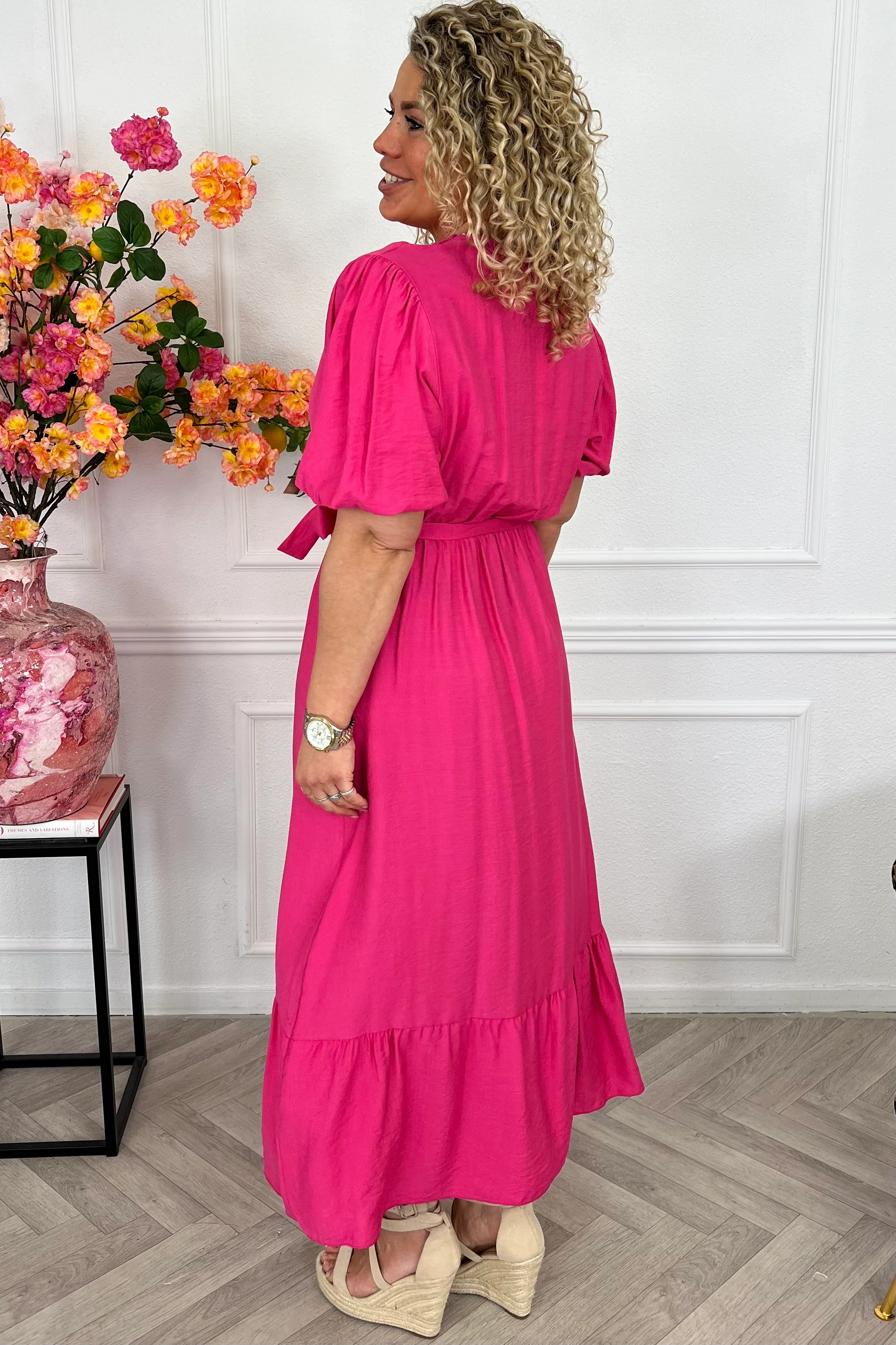 Maxi Puffy Sleeve Dress - Fuchsia - Image 2