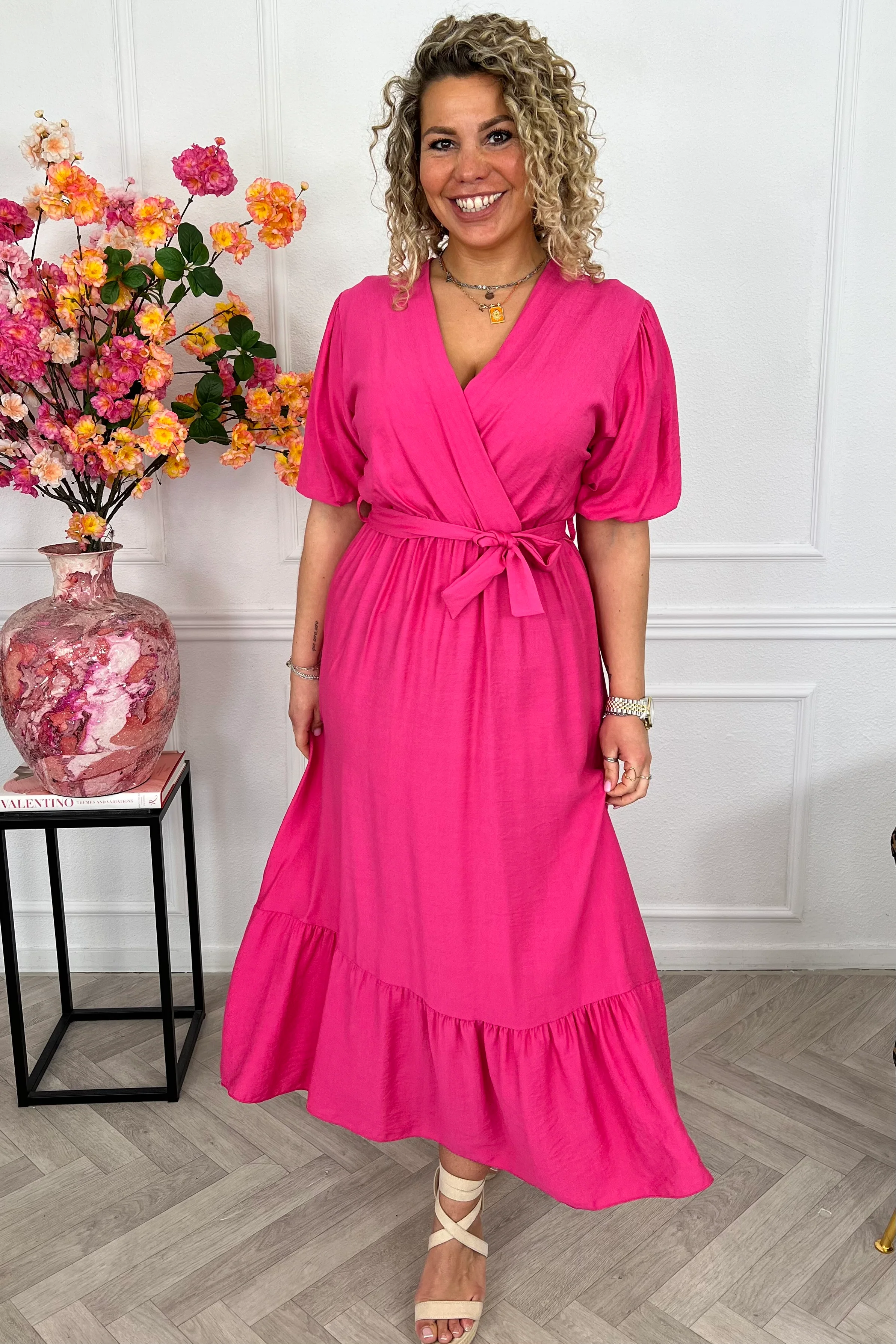 Maxi Puffy Sleeve Dress - Fuchsia - Image 3