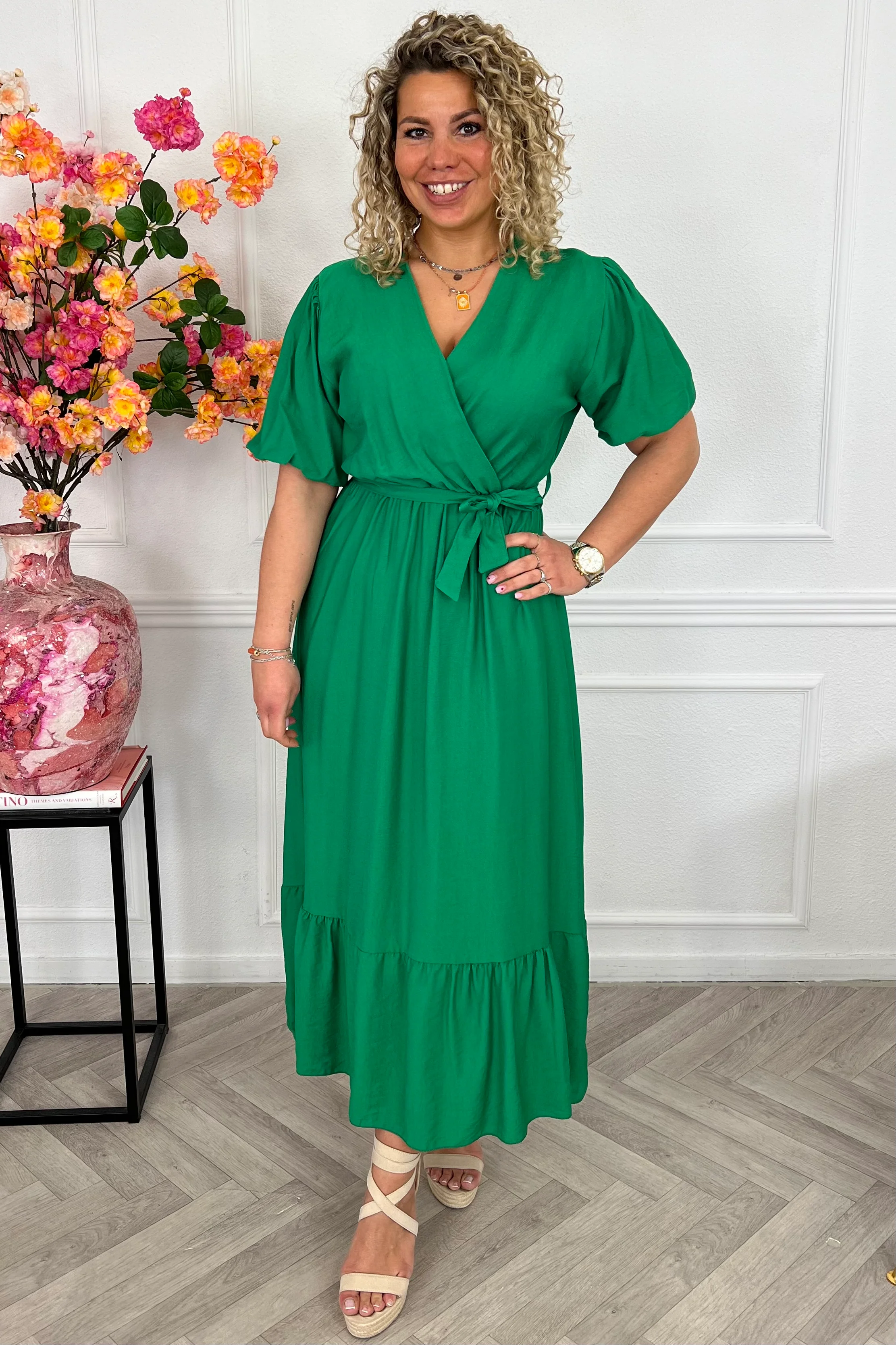 Maxi Puffy Sleeve Dress - Green - Image 3