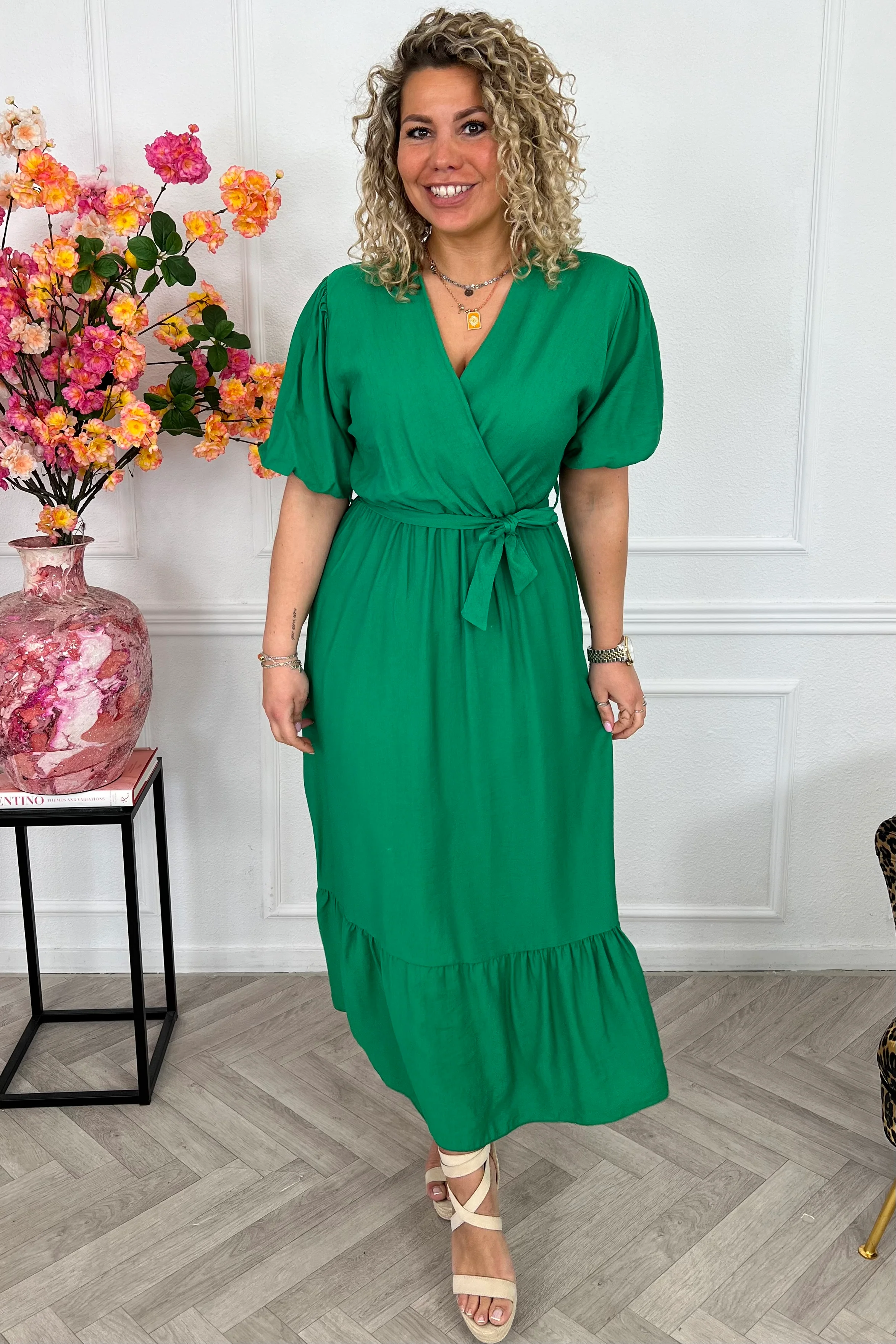 Maxi Puffy Sleeve Dress - Green - Image 5