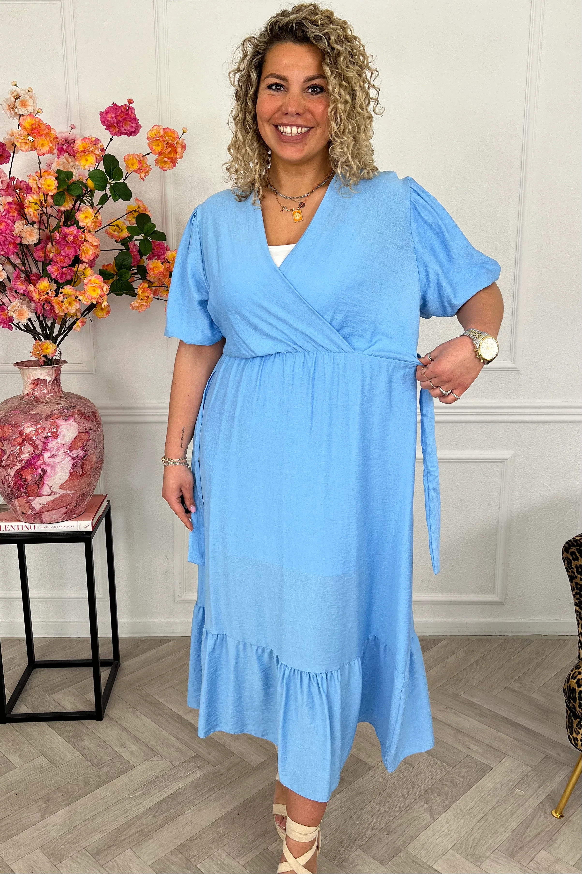 Maxi Puffy Sleeve Dress - Sky Blue - Image 5