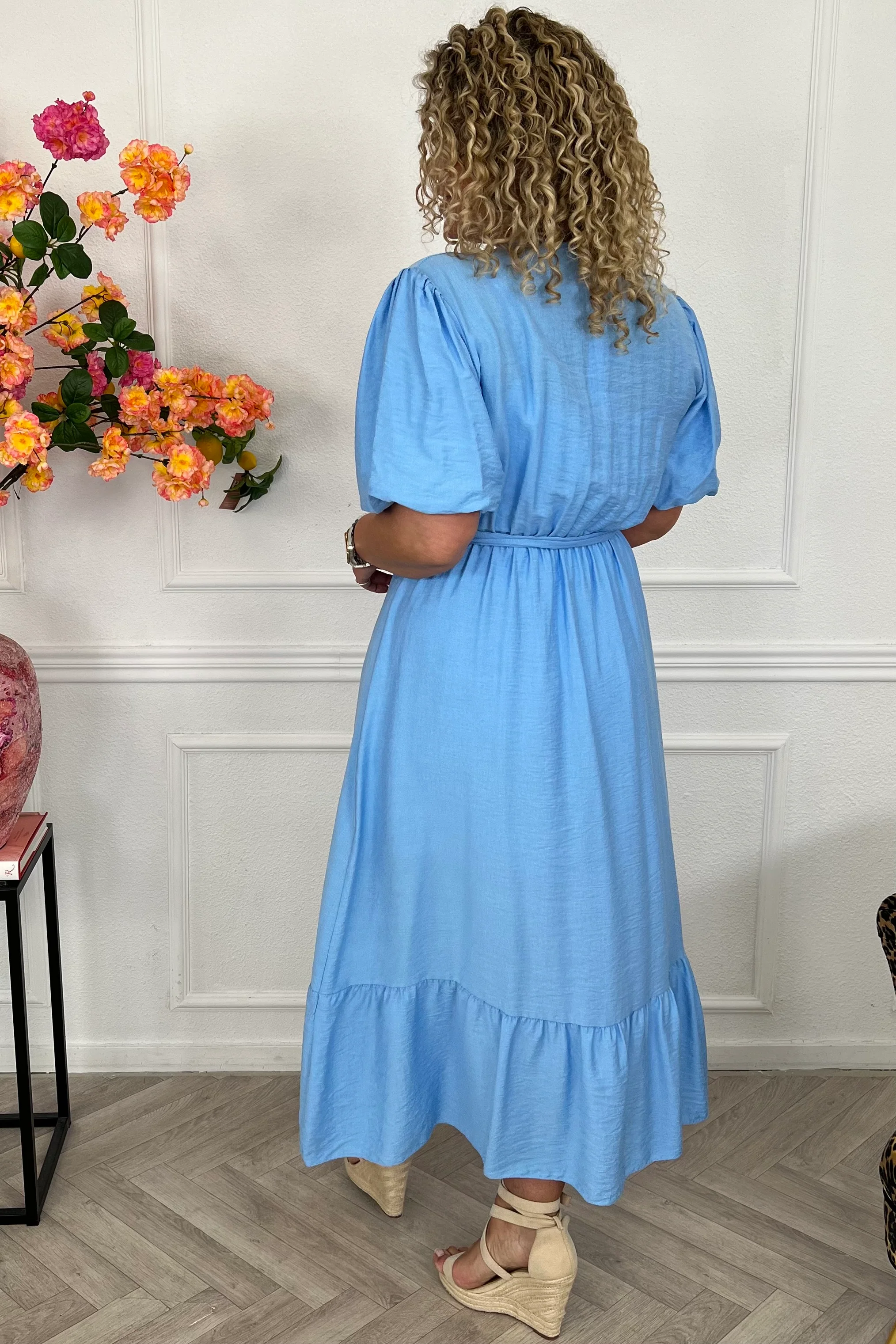 Maxi Puffy Sleeve Dress - Sky Blue - Image 6