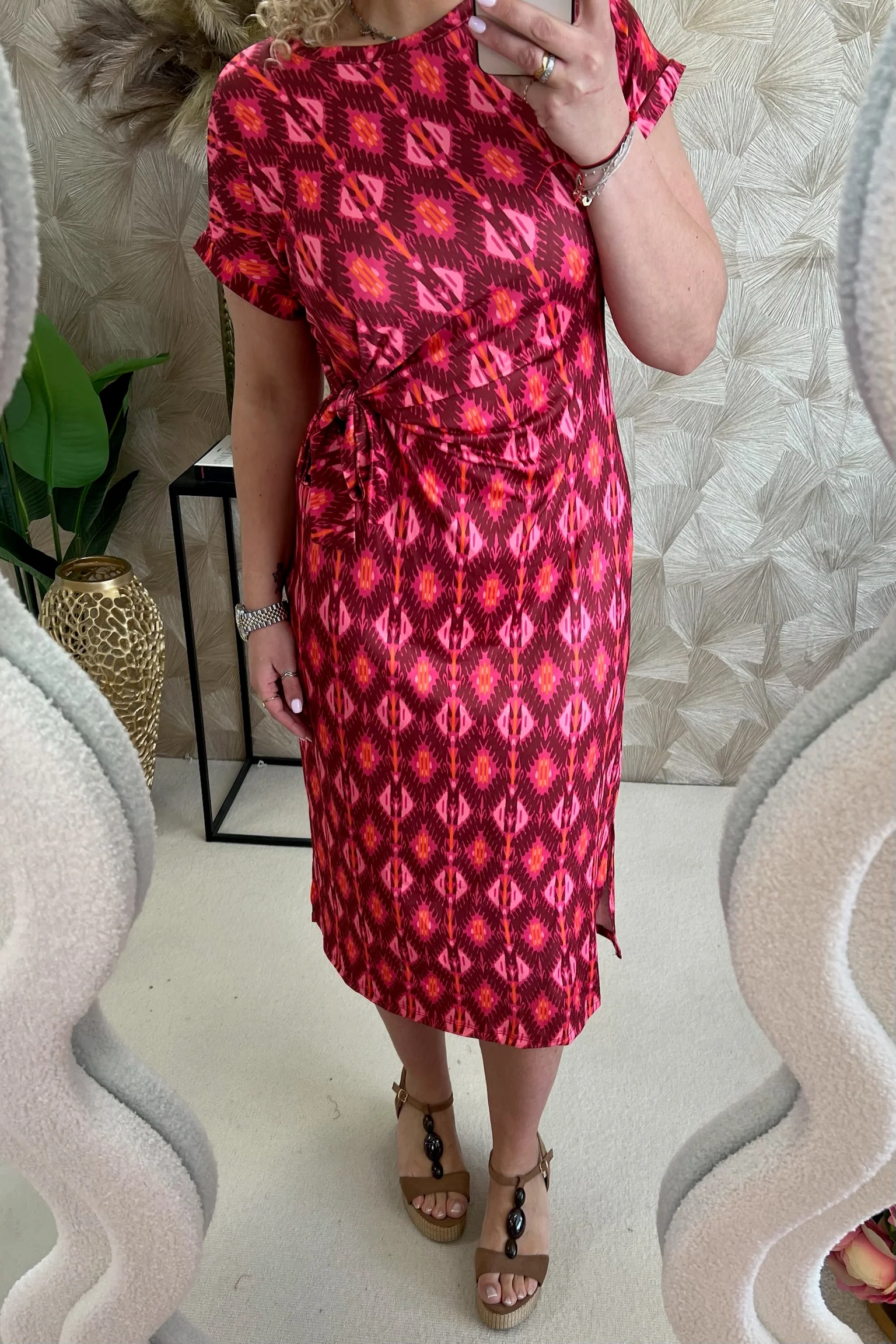 Maxi Side Strik Bohemian Dress - Bordeaux/Pink - Image 4