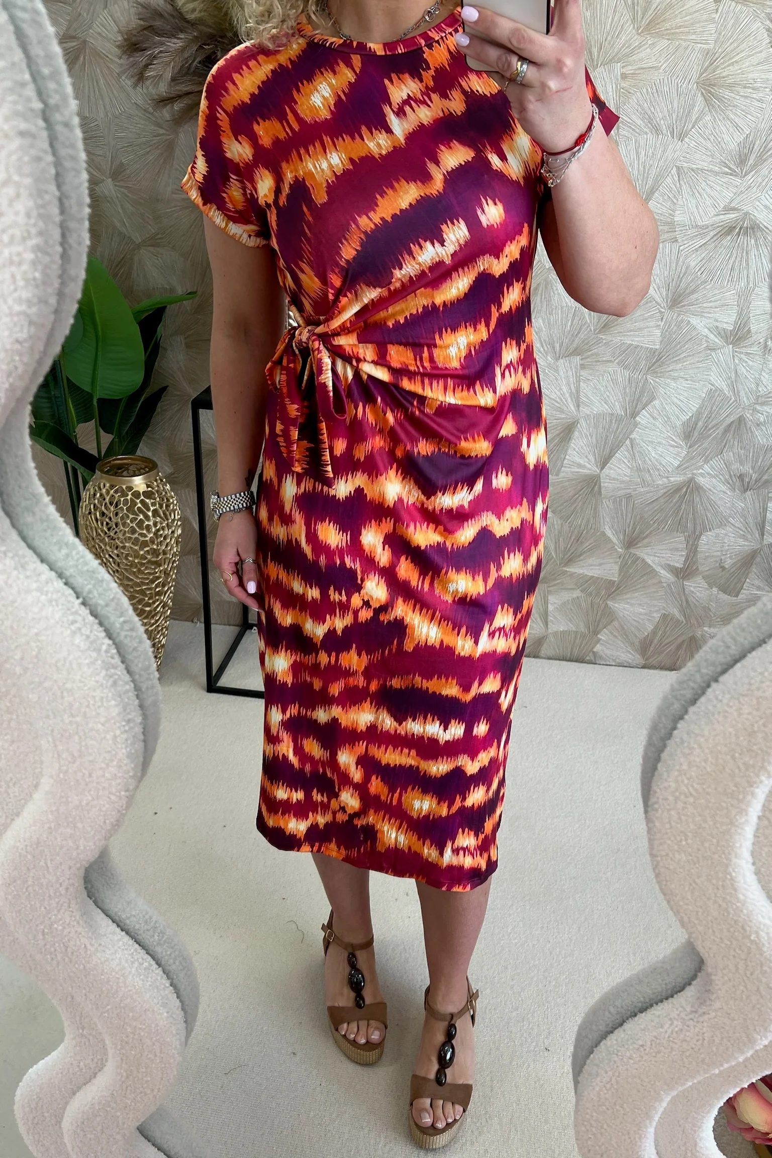 Maxi Side Strik Fire Dress - Orange/Bordeaux - Image 2