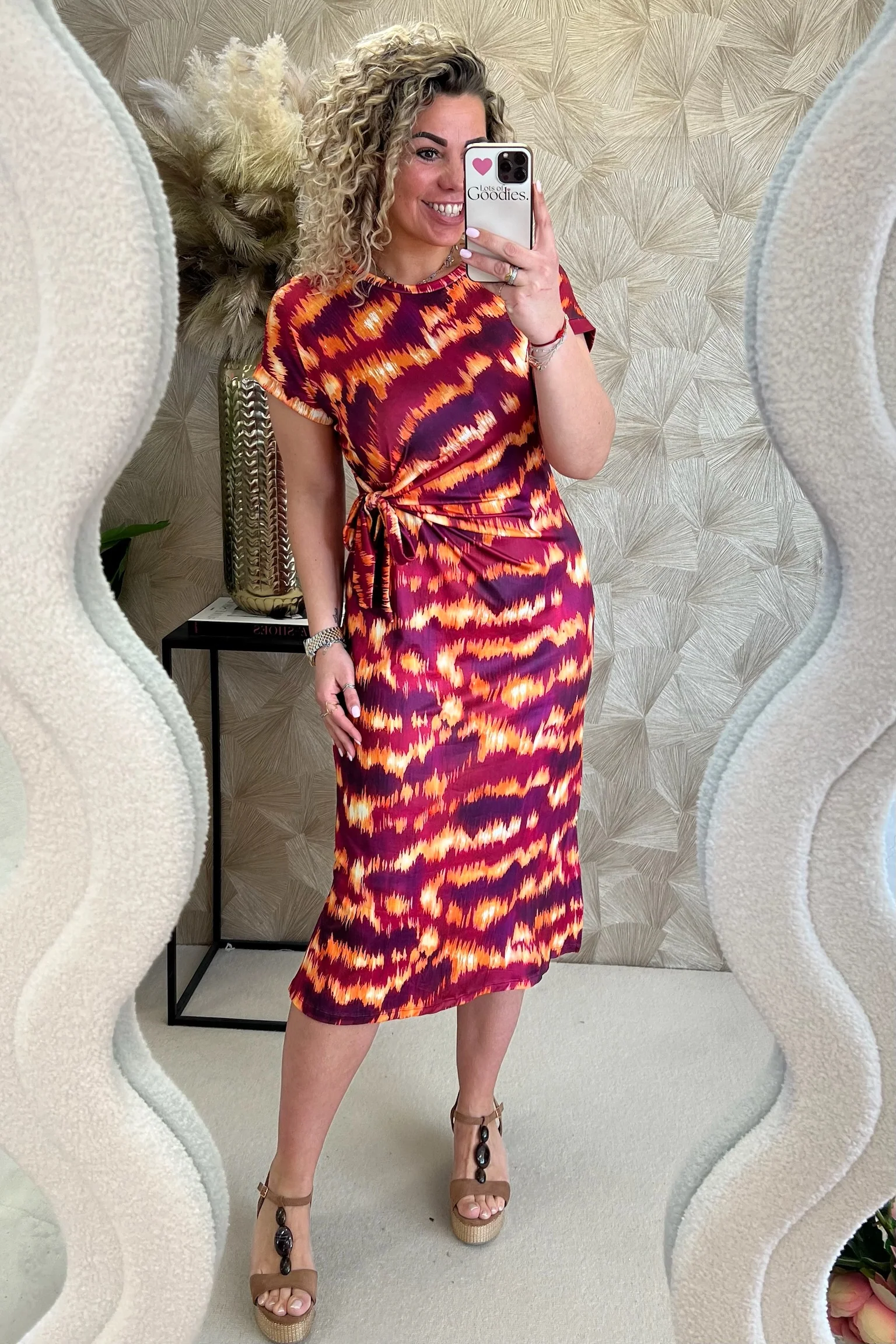 Maxi Side Strik Fire Dress - Orange/Bordeaux - Image 3