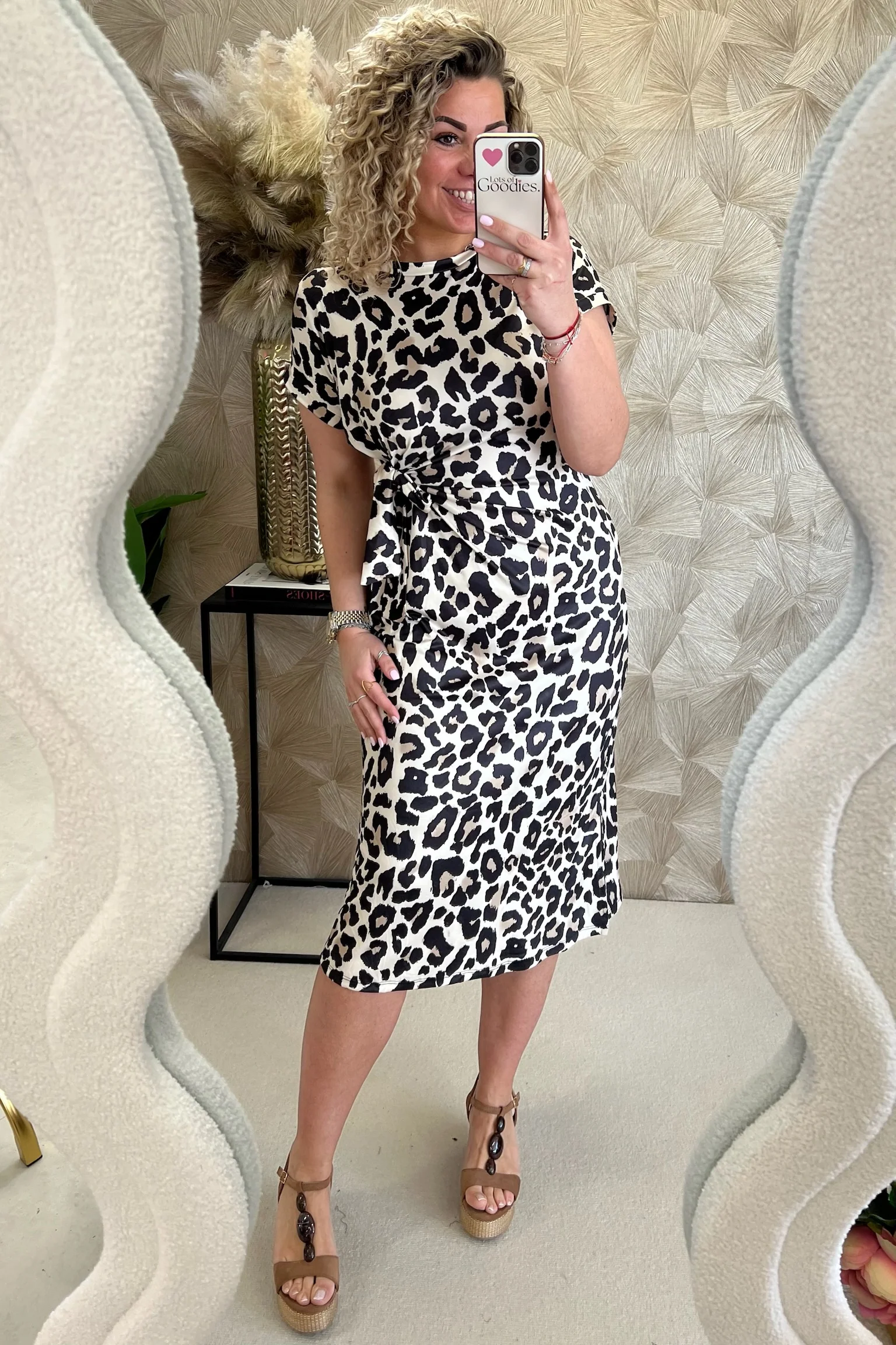 Maxi Side Strik Leopard Dress - Beige/Brown