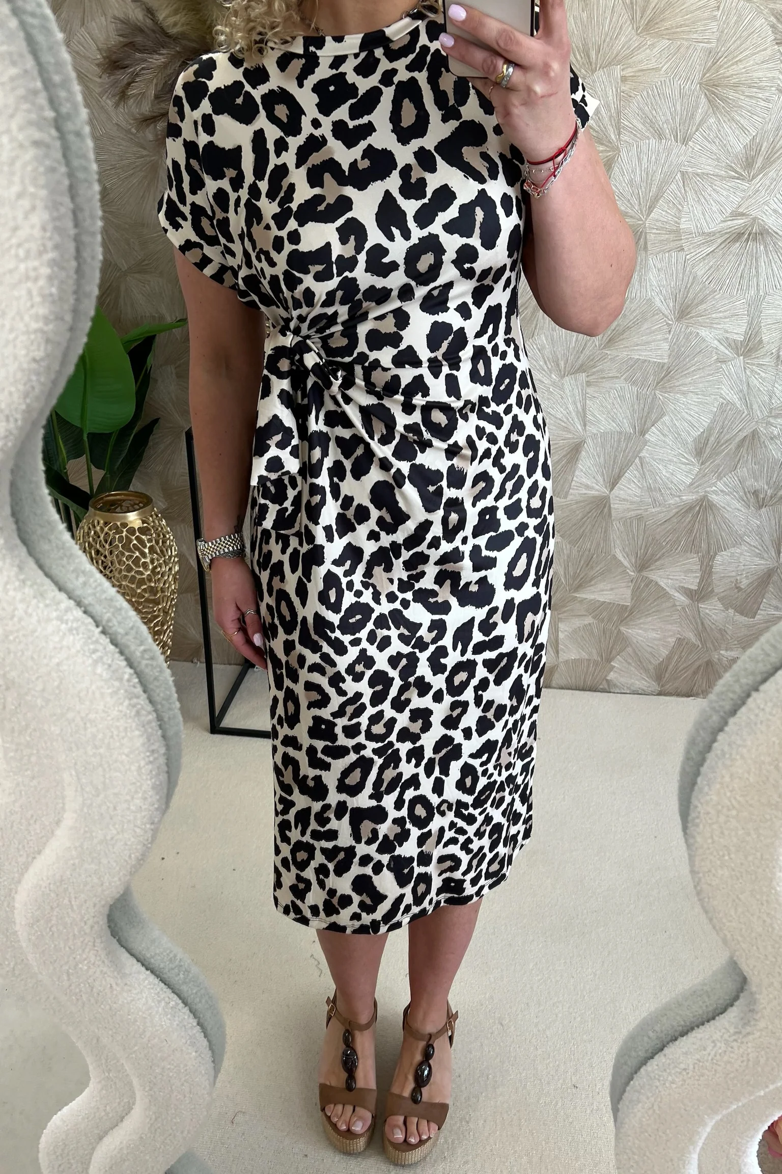 Maxi Side Strik Leopard Dress - Beige/Brown - Image 3