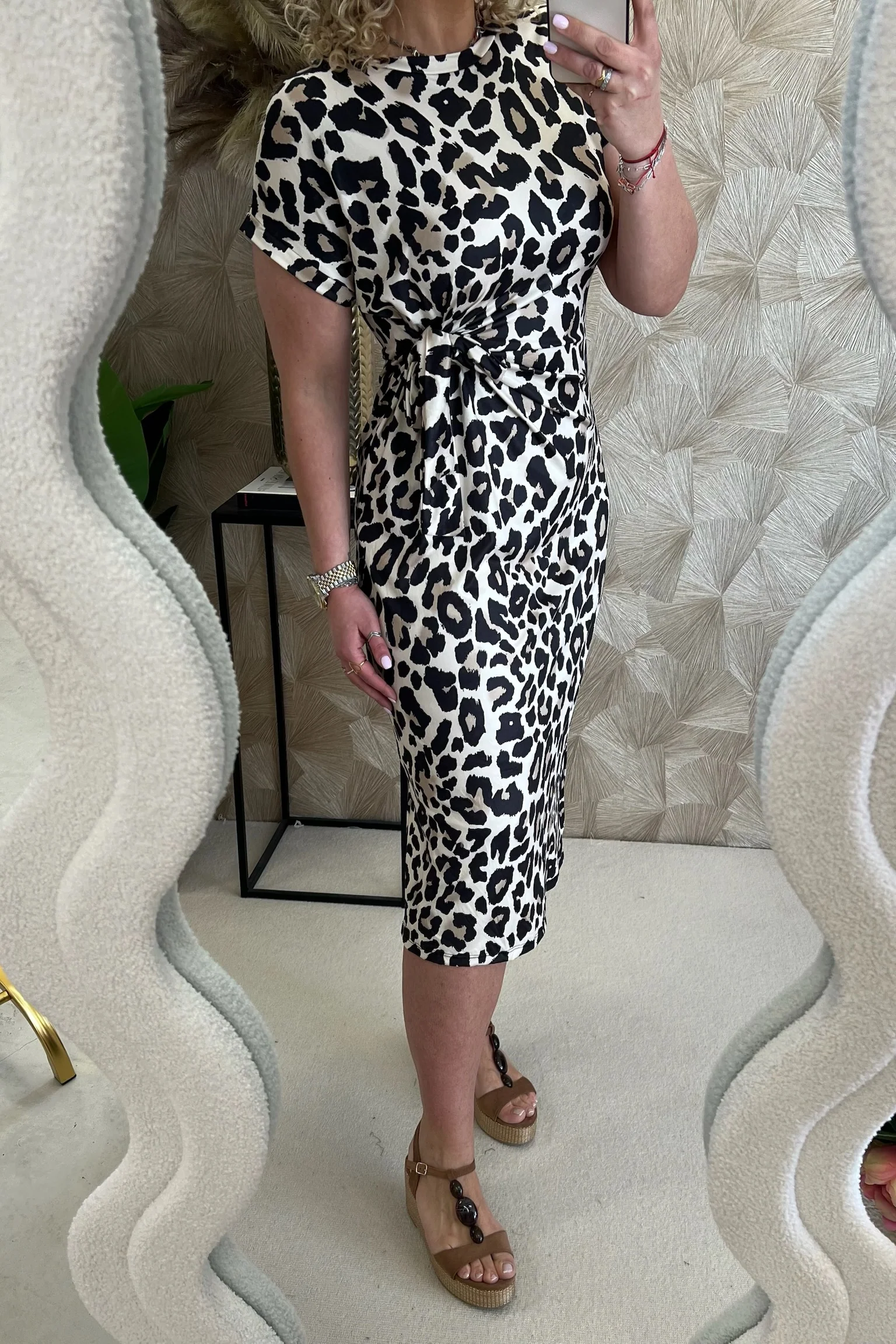 Maxi Side Strik Leopard Dress - Beige/Brown - Image 4