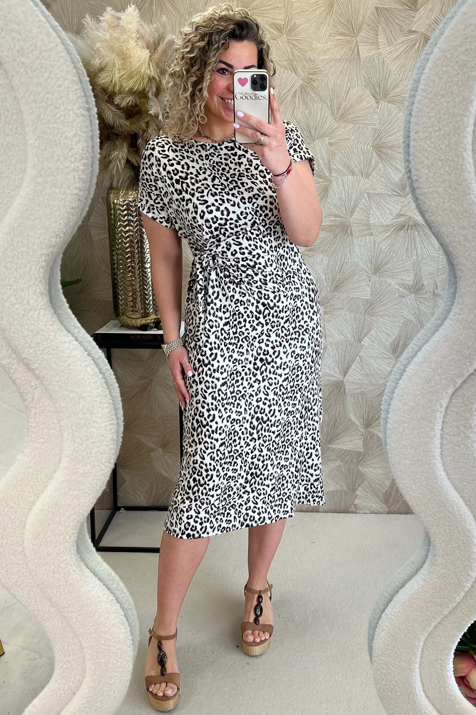 Maxi Side Strik Panther Dress - Beige/Brown